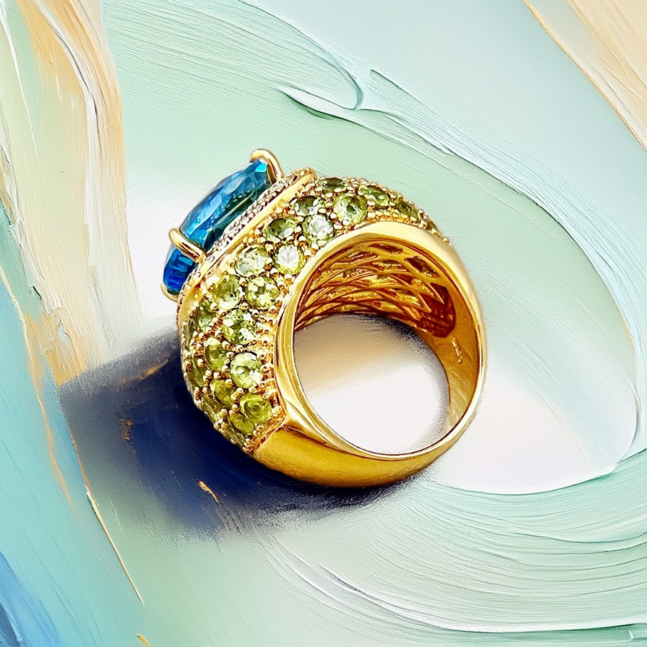 Blue Topaz And Peridot Cocktail Ring