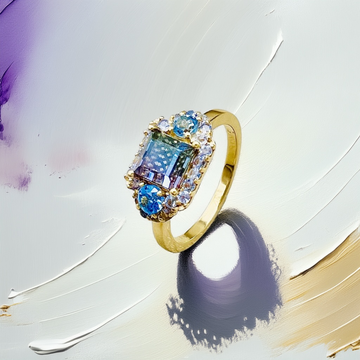 Purple Blue Tourmaline Ring Aquamarine & Tanzanite