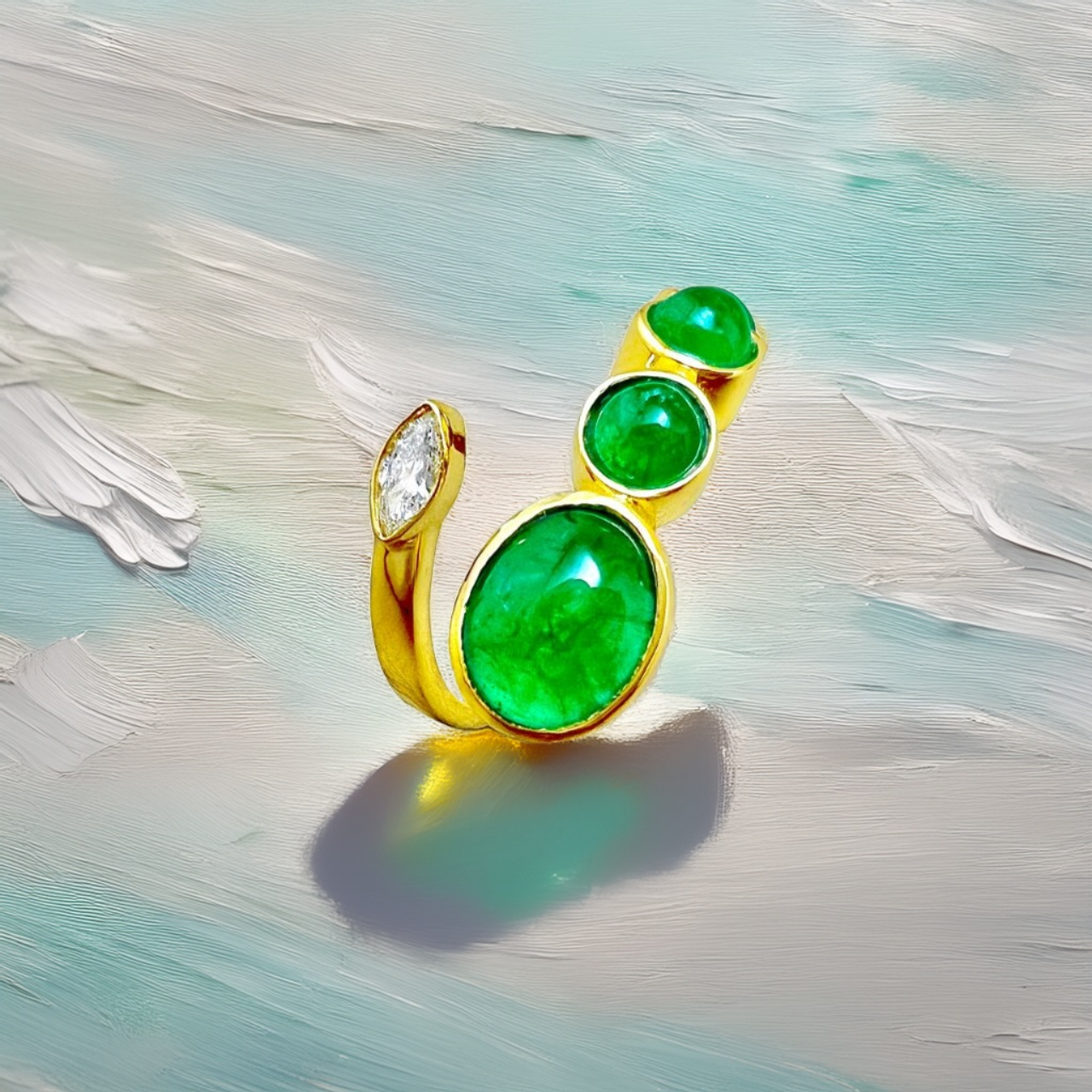 Naturae Serpentis - Unique 18 kt Gold Emerald Ring