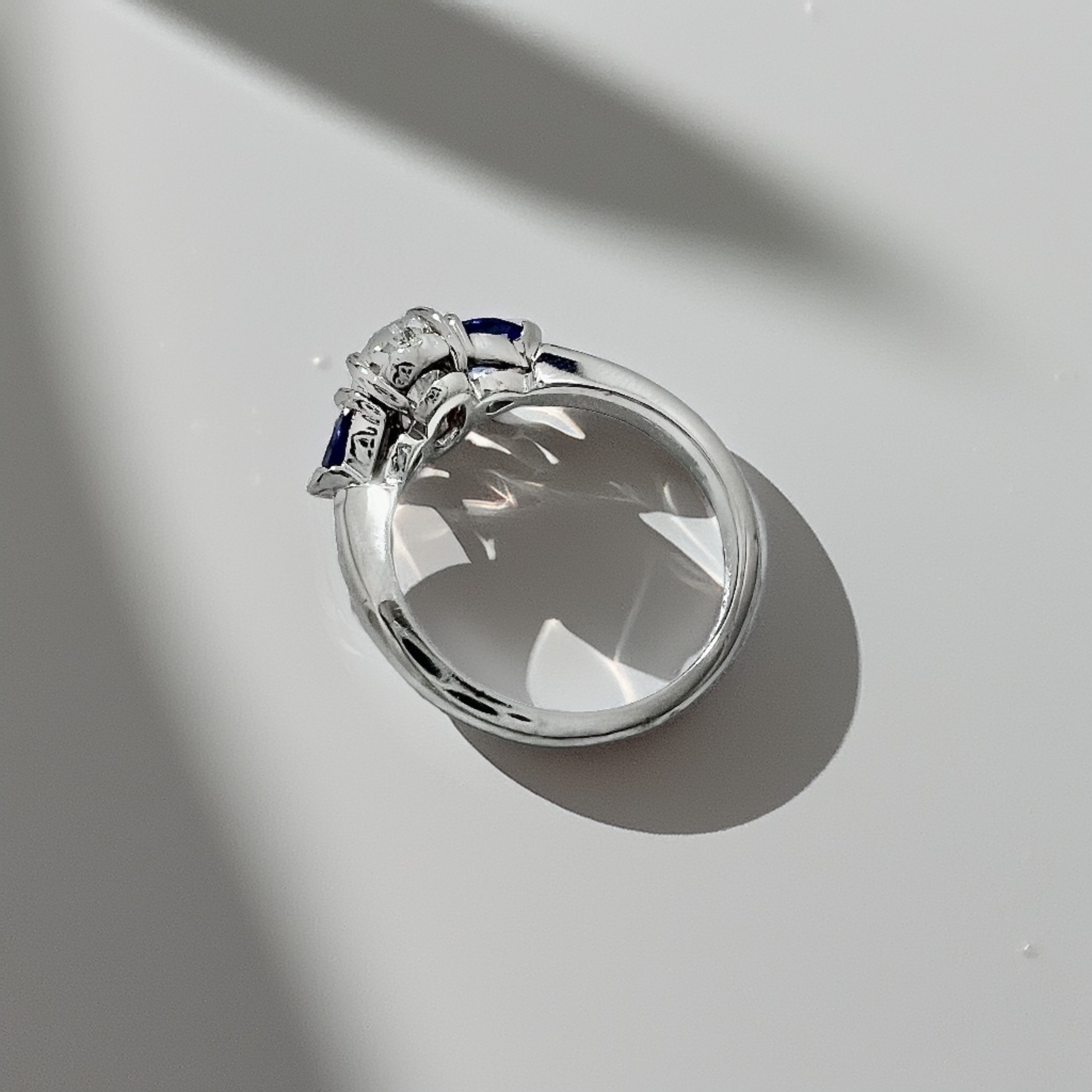 Three-Stone Oval Diamond & Sapphire Engagement Ring 1.70tcw