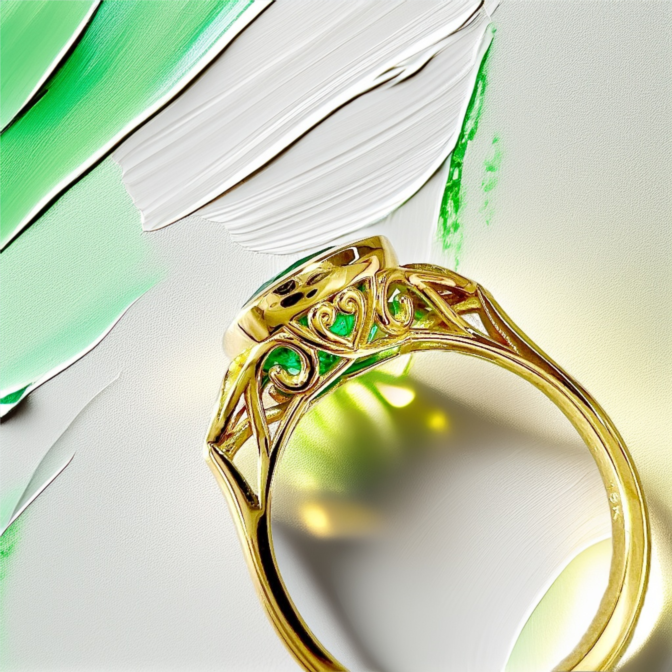 3-Carat Cushion-Cut Zambian Emerald Three-Stone Engagement Ring in 18kt Yellow Gold