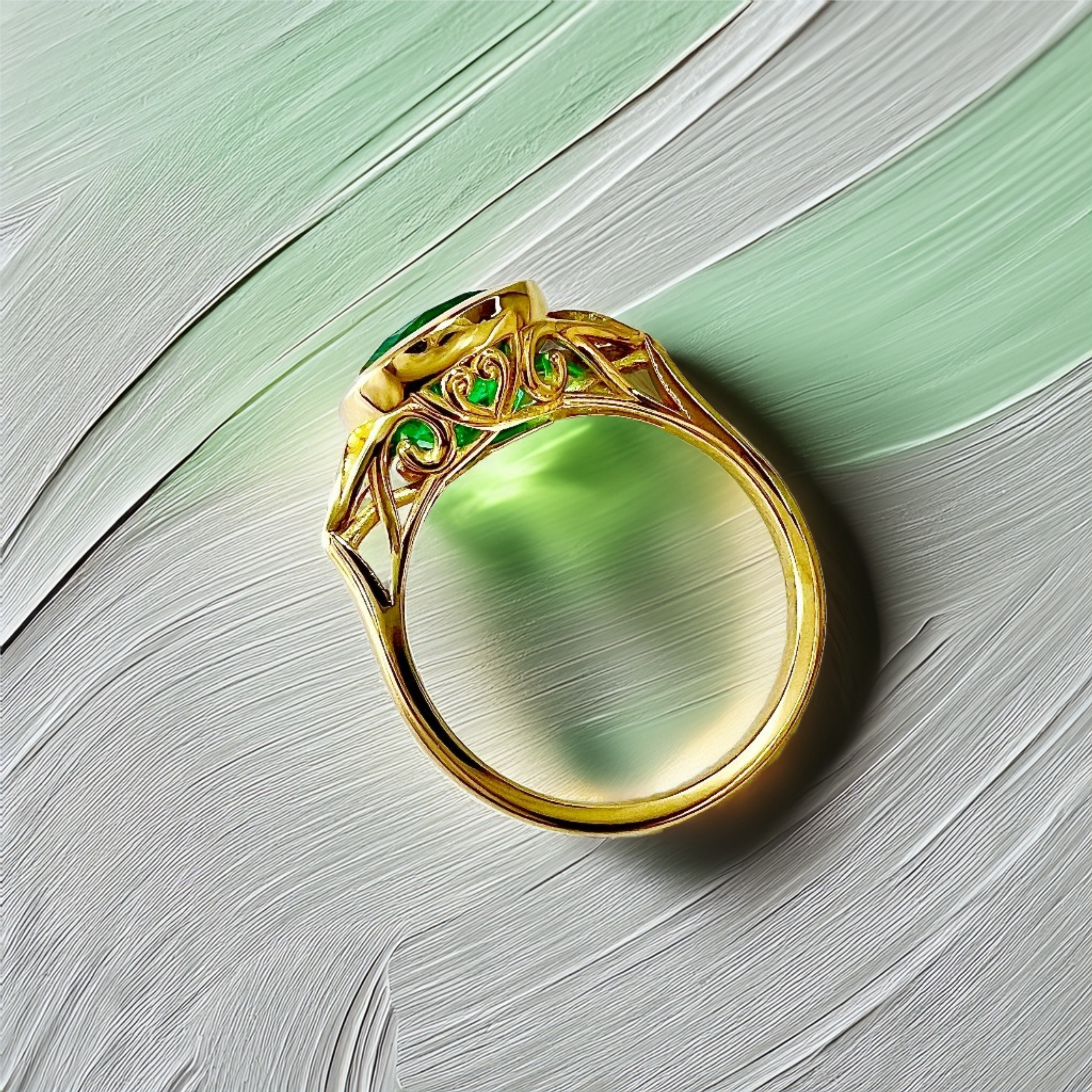 3-Carat Cushion-Cut Zambian Emerald Three-Stone Engagement Ring in 18kt Yellow Gold