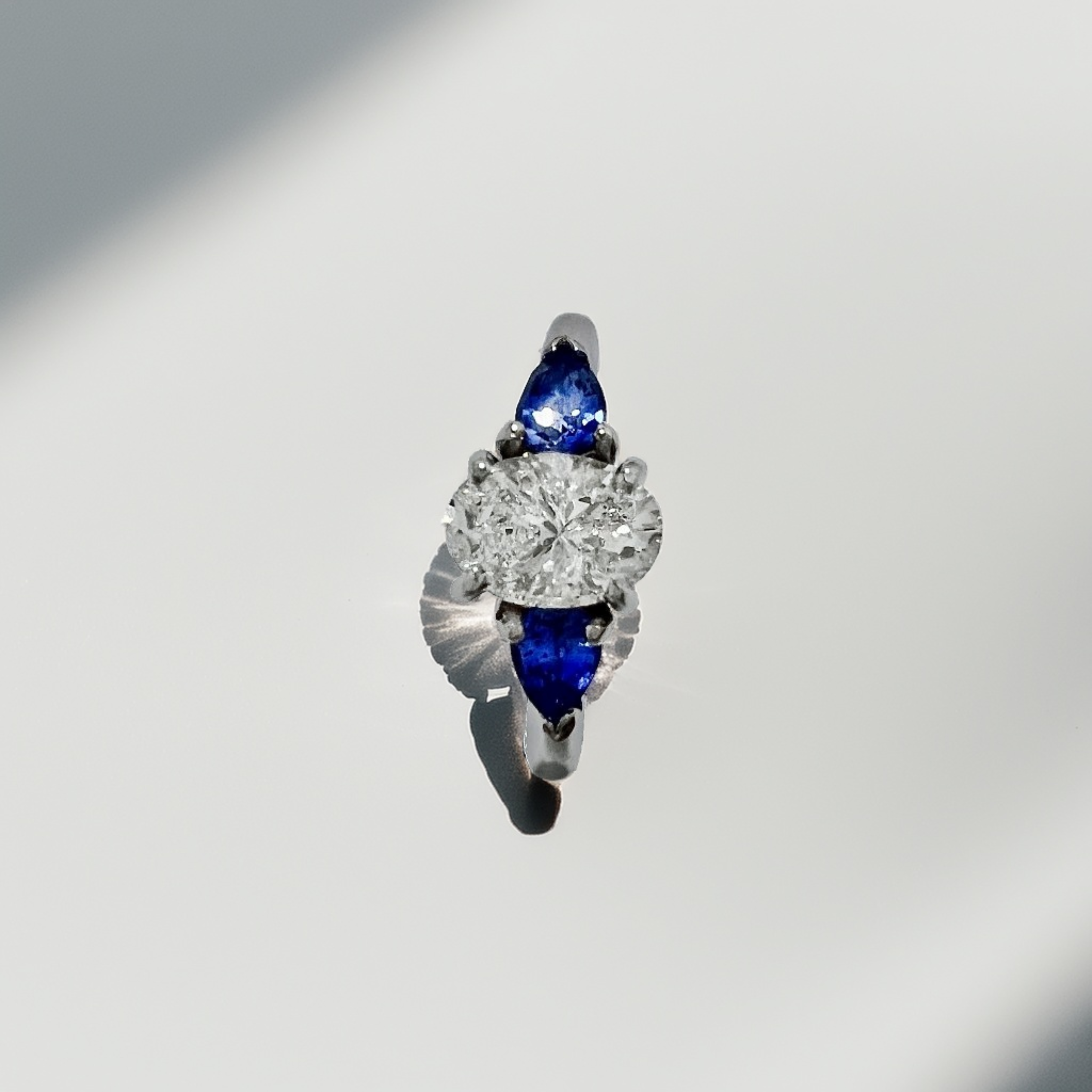 Three-Stone Oval Diamond & Sapphire Engagement Ring 1.70tcw