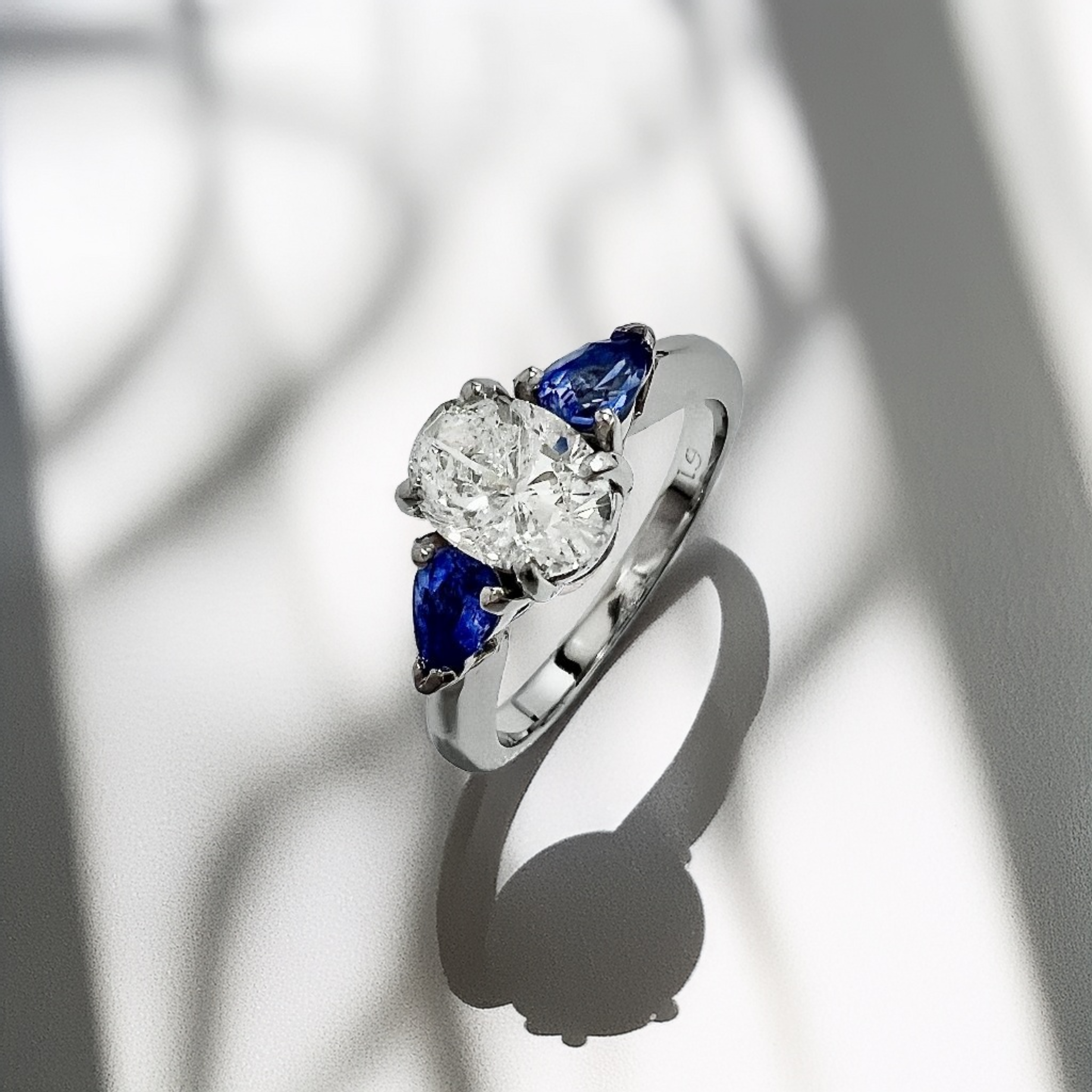 Three-Stone Oval Diamond & Sapphire Engagement Ring 1.70tcw