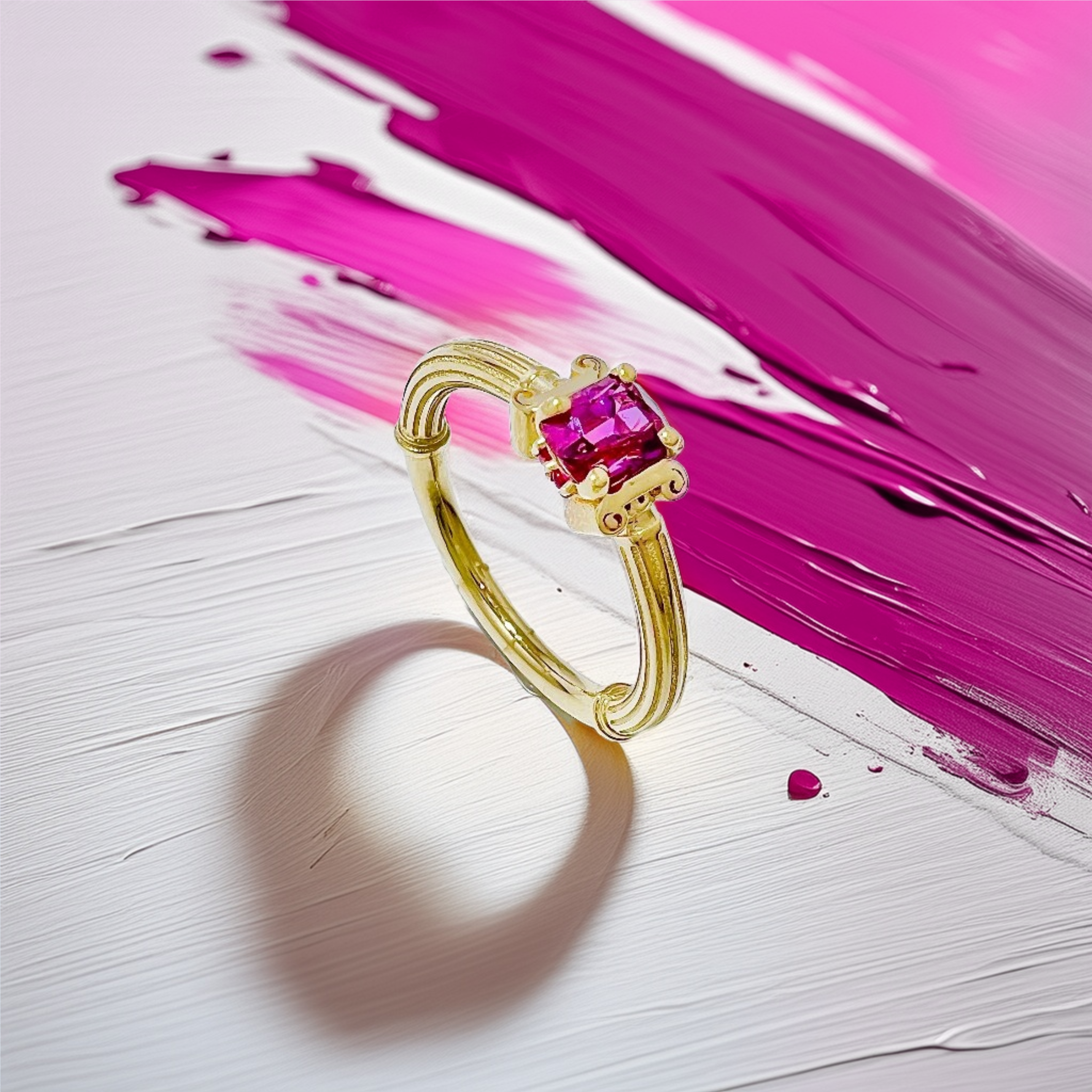 Red Spinel Pillar Gold Ring