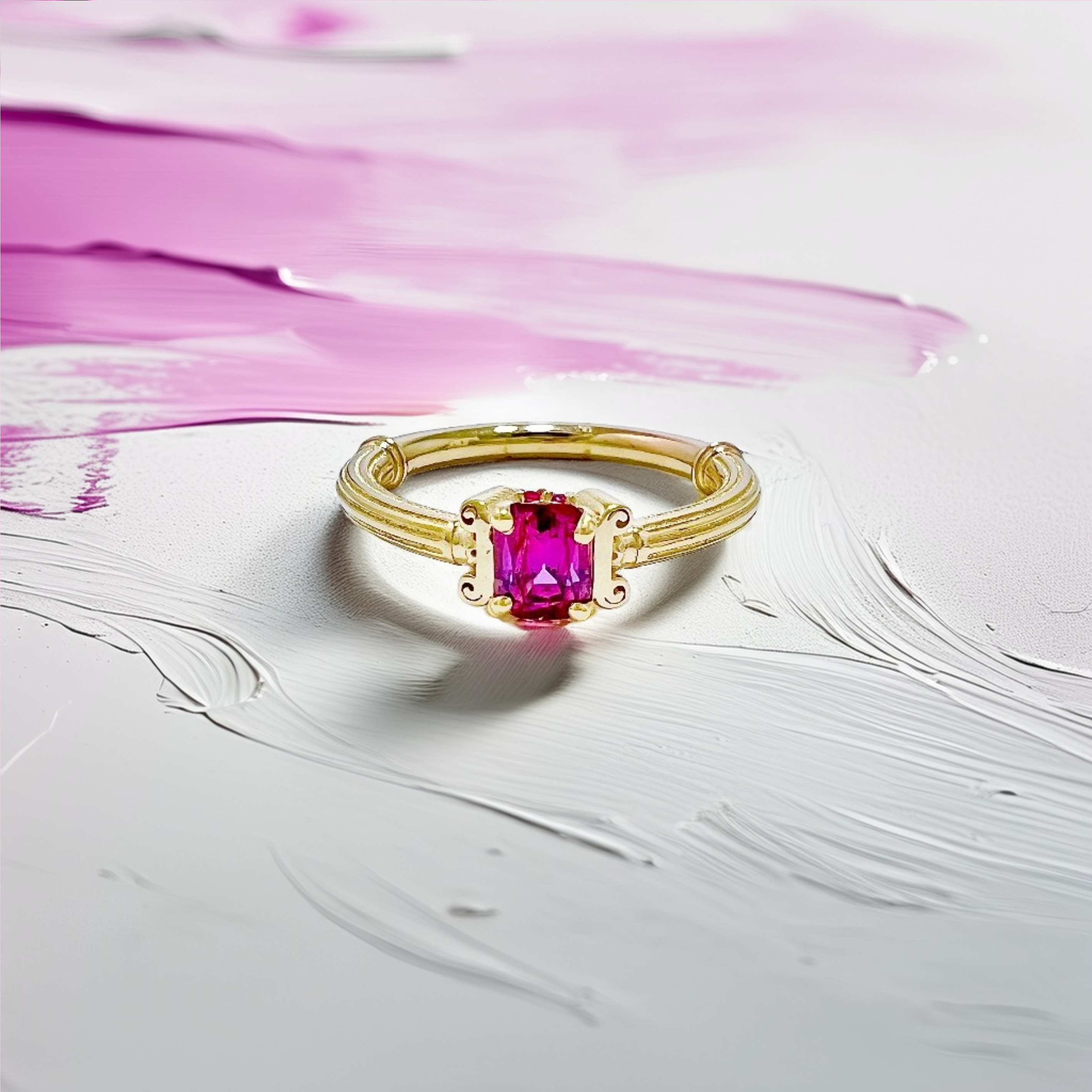 Red Spinel Pillar Gold Ring