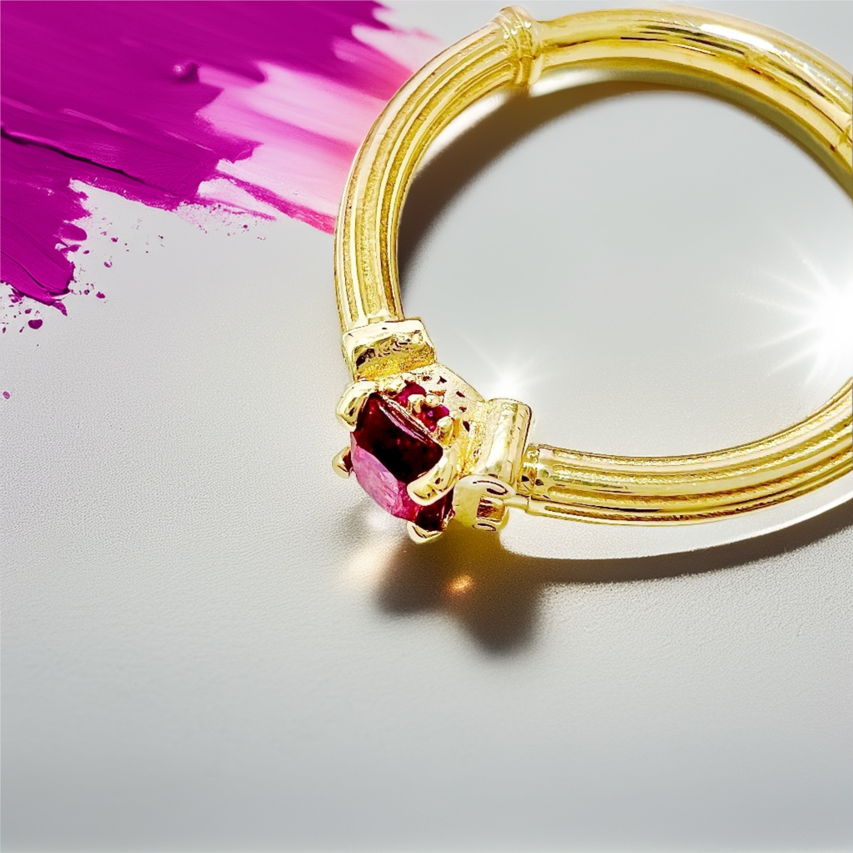 Red Spinel Pillar Gold Ring