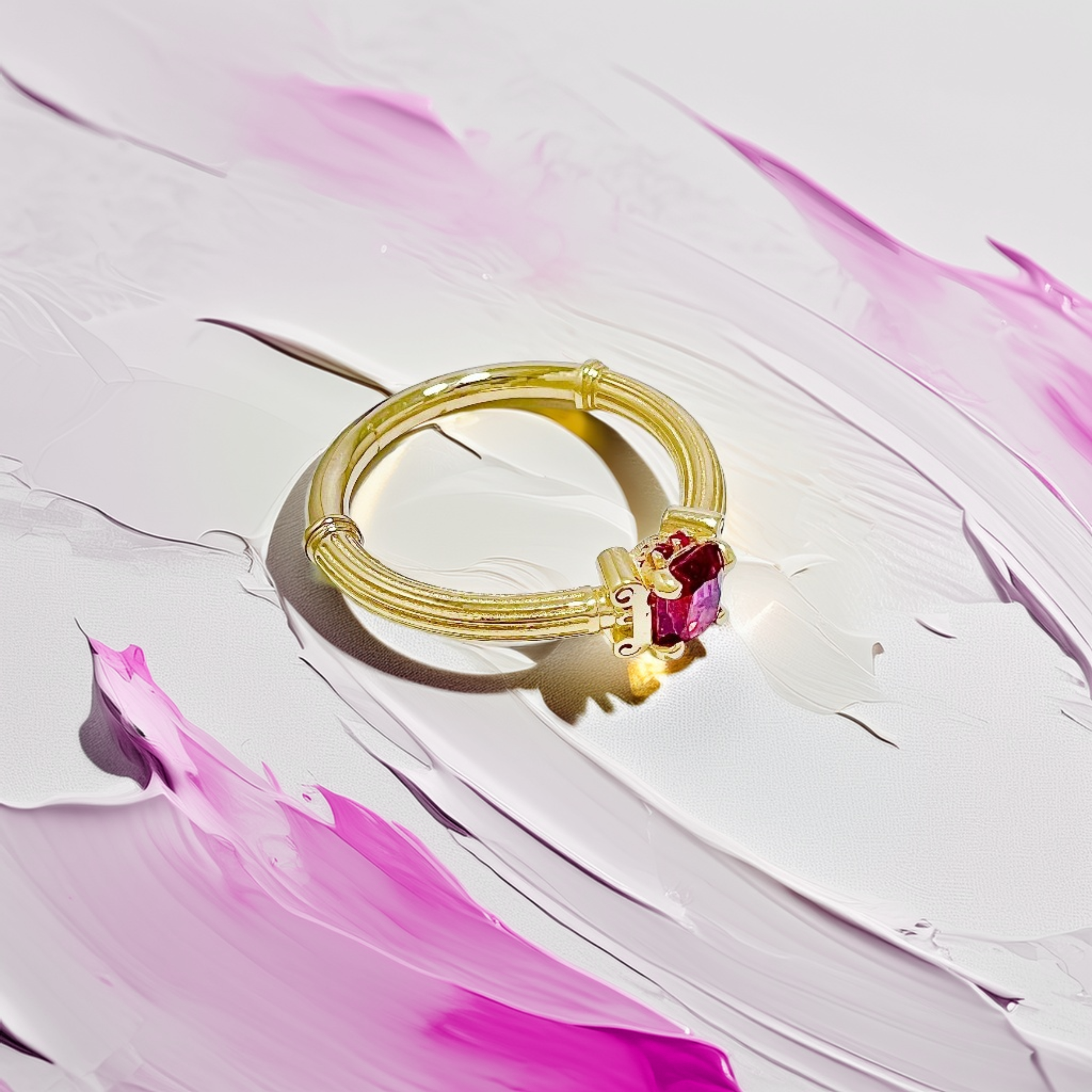 Red Spinel Pillar Gold Ring