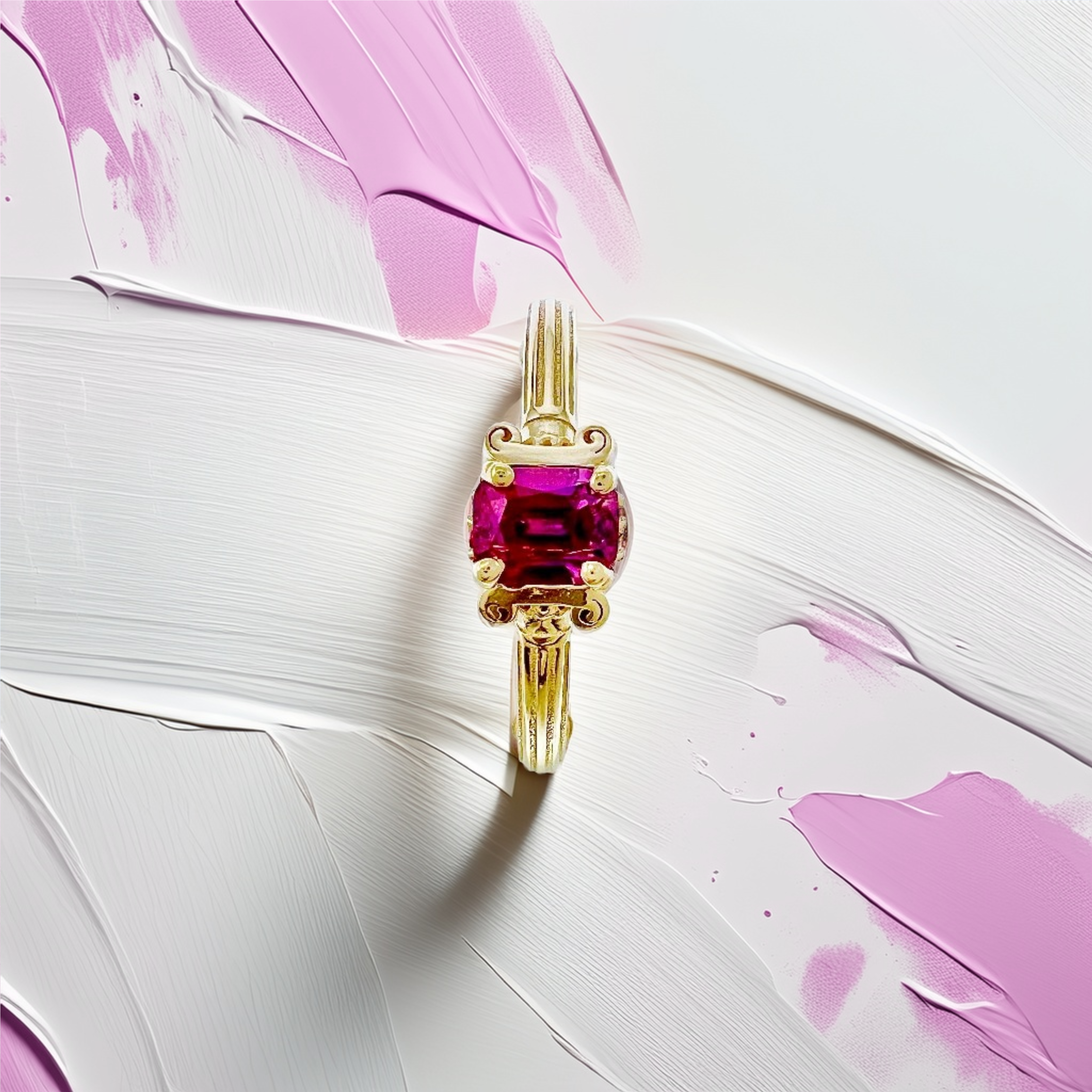 Red Spinel Pillar Gold Ring
