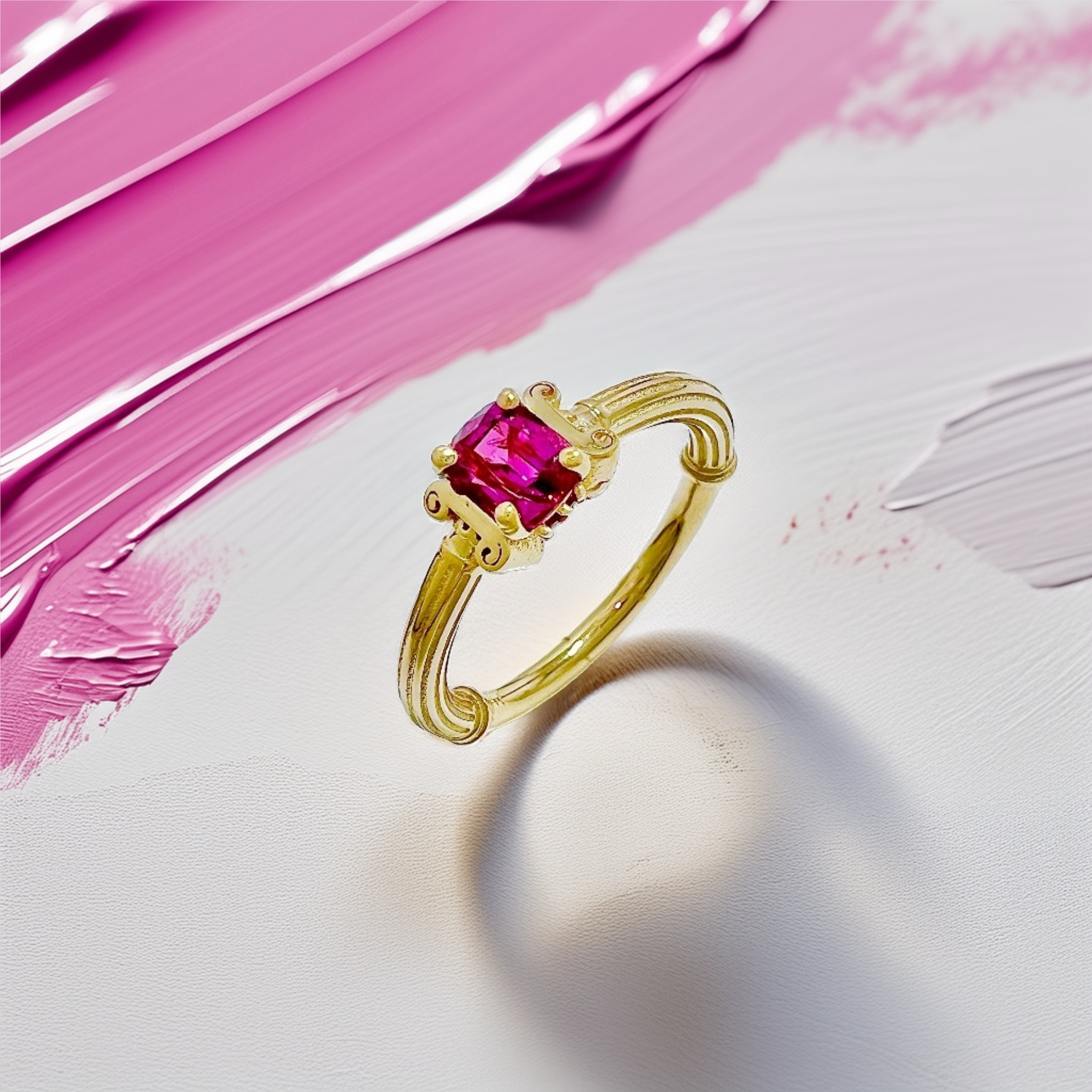 Red Spinel Pillar Gold Ring
