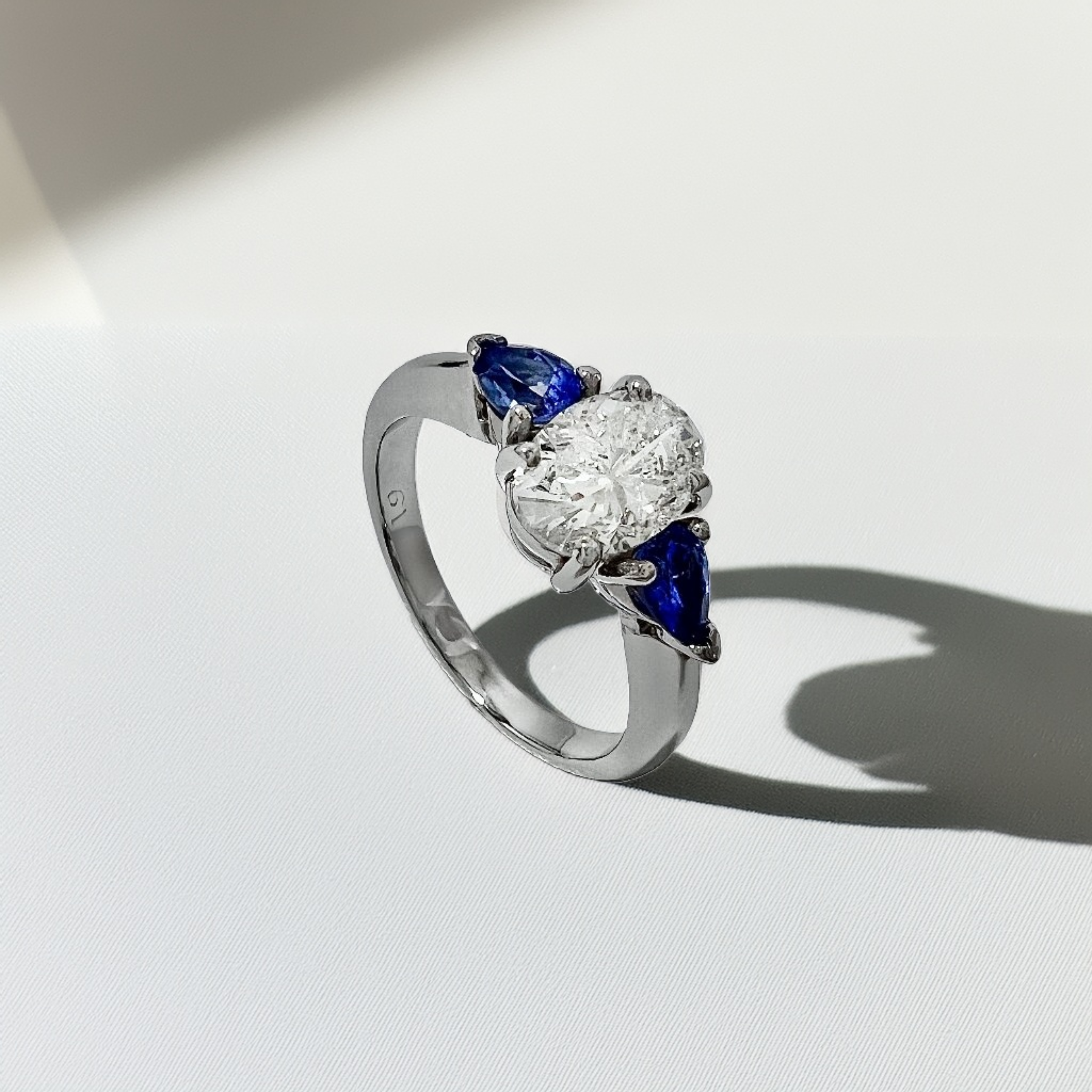 Three-Stone Oval Diamond & Sapphire Engagement Ring 1.70tcw