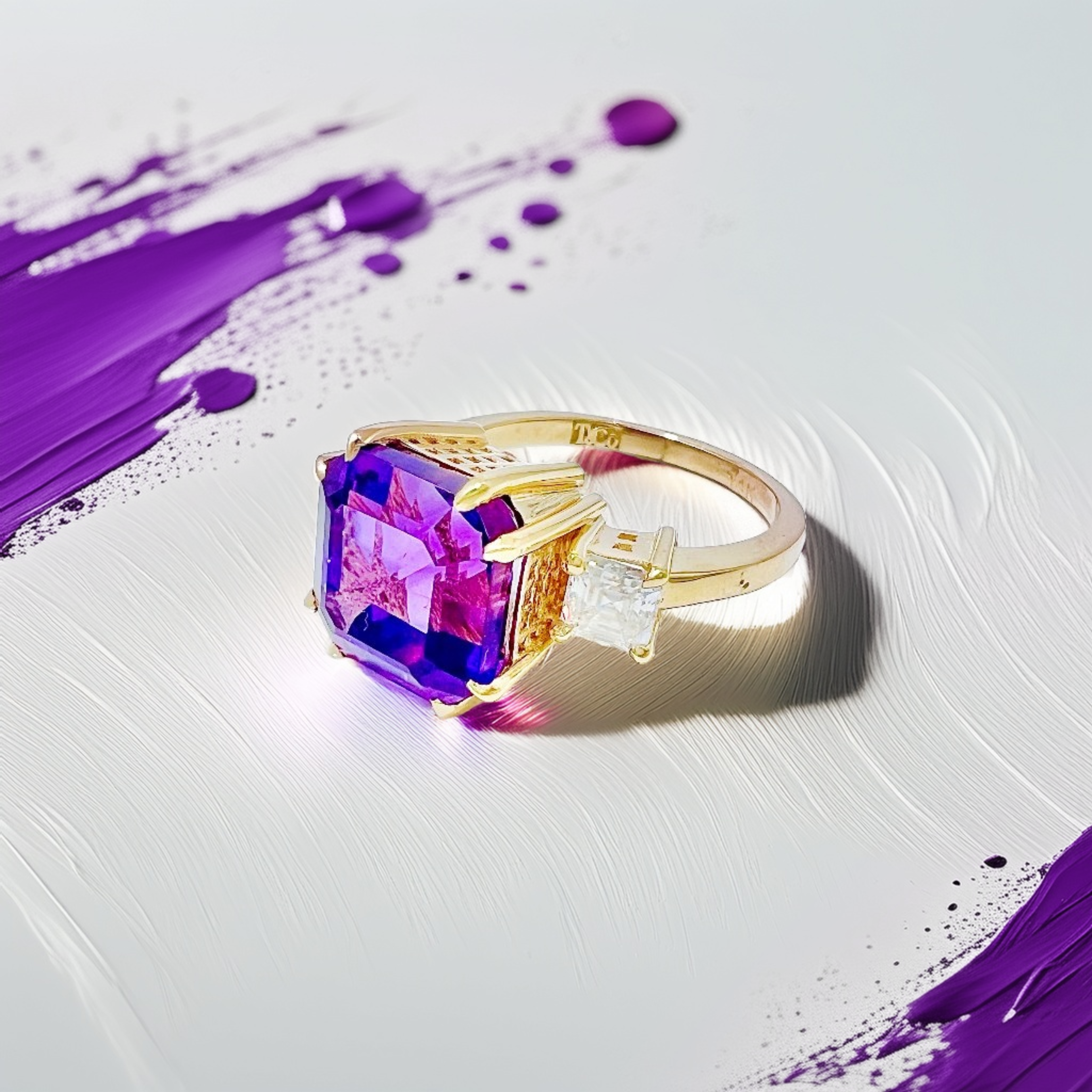 3-Stone Asscher-Cut Amethyst & Moissanite Ring