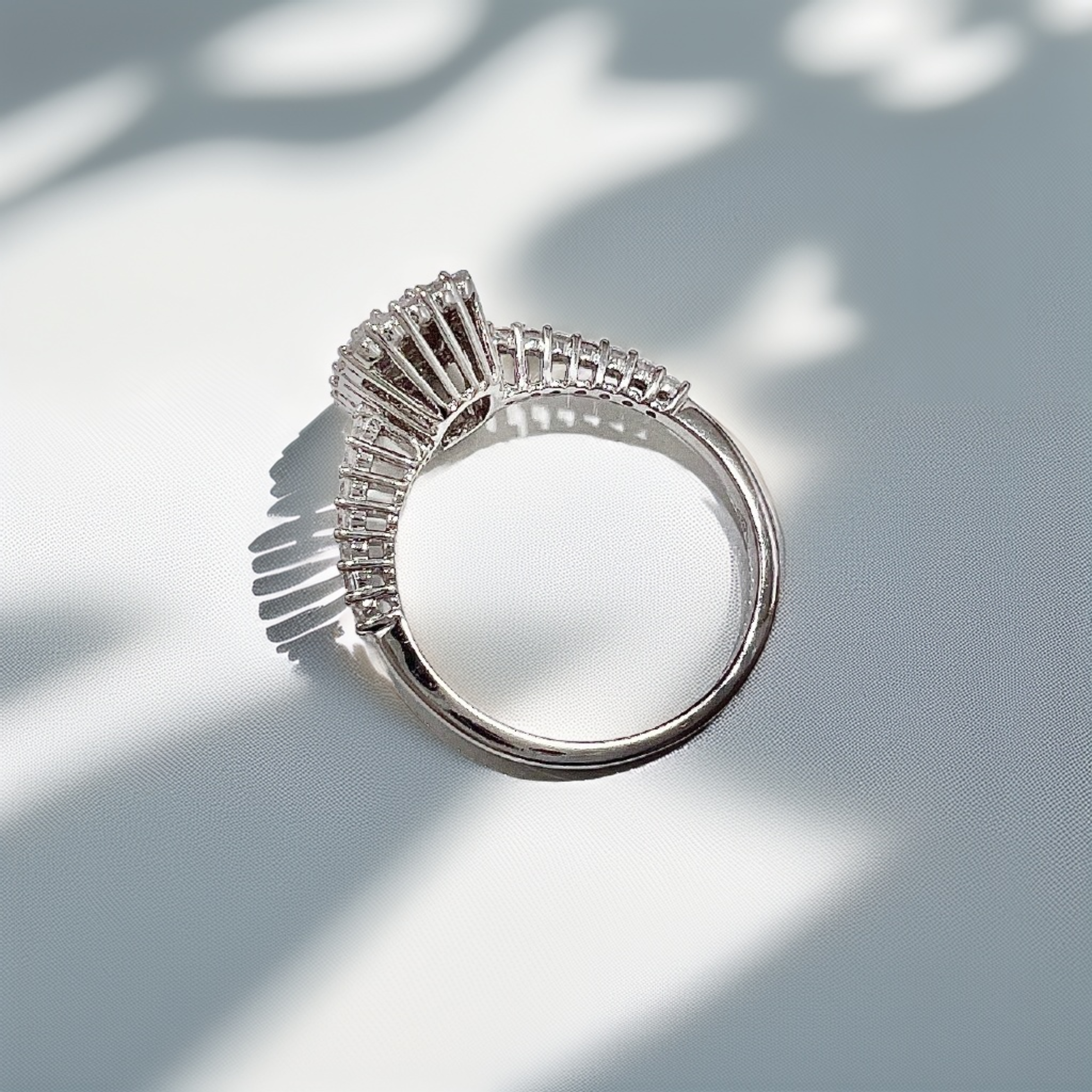 Baguette & Round Cluster Diamond Engagement Ring White Gold 1.05tcw