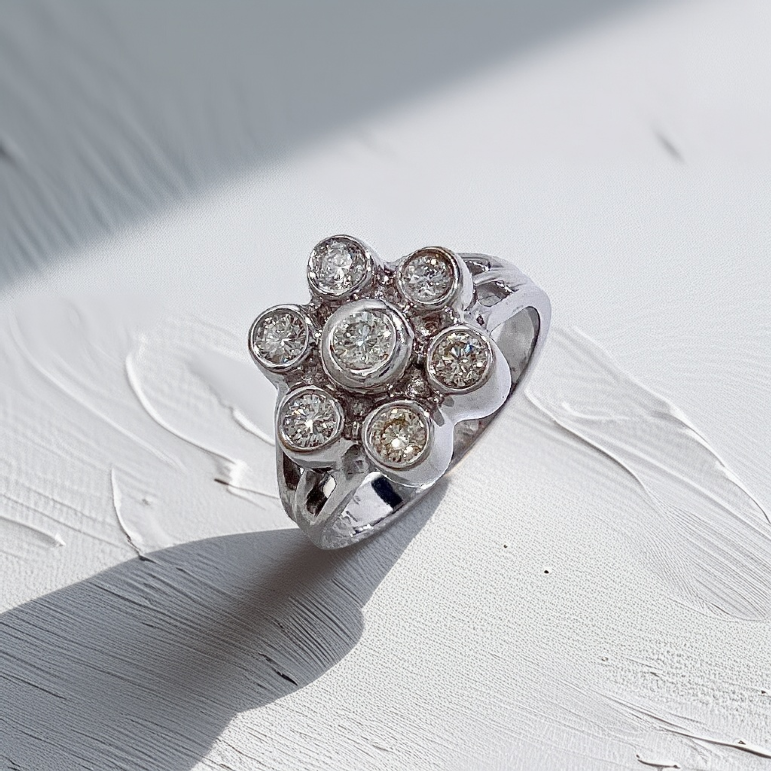 Bezel Flower Diamond Ring  | 0.62 tcw Floral Cluster Statement