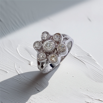 Bezel Flower Diamond Ring  | 0.62 tcw Floral Cluster Statement