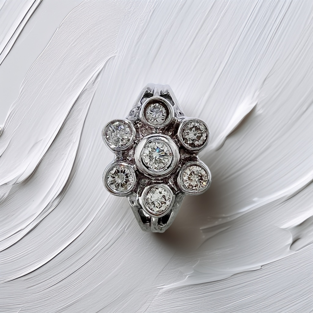 Bezel Flower Diamond Ring  | 0.62 tcw Floral Cluster Statement