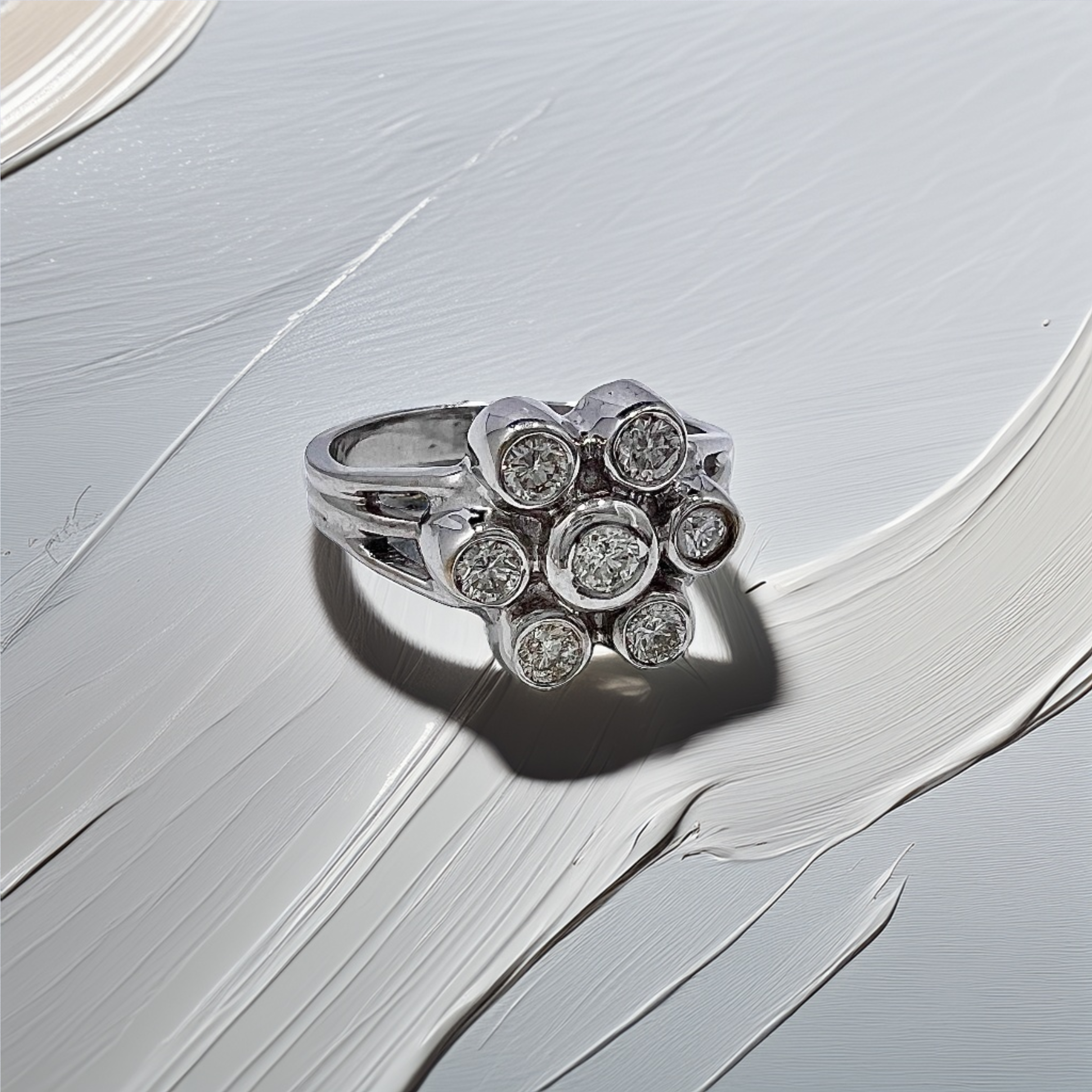 Bezel Flower Diamond Ring  | 0.62 tcw Floral Cluster Statement