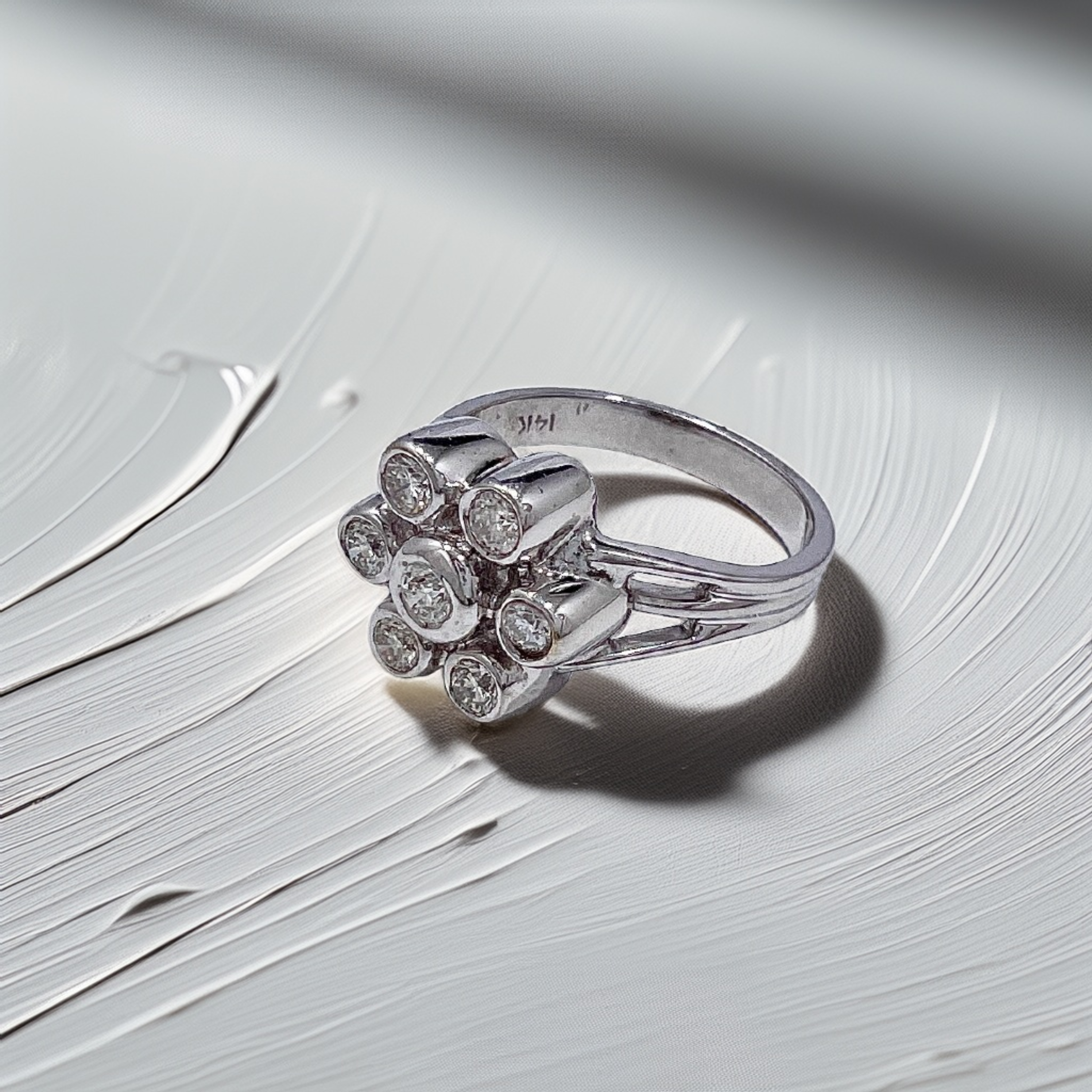 Bezel Flower Diamond Ring  | 0.62 tcw Floral Cluster Statement