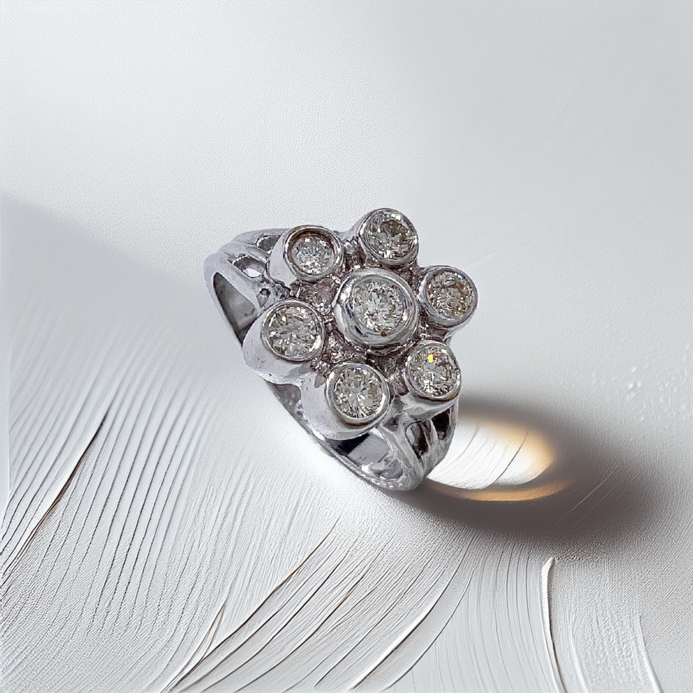 Bezel Flower Diamond Ring  | 0.62 tcw Floral Cluster Statement