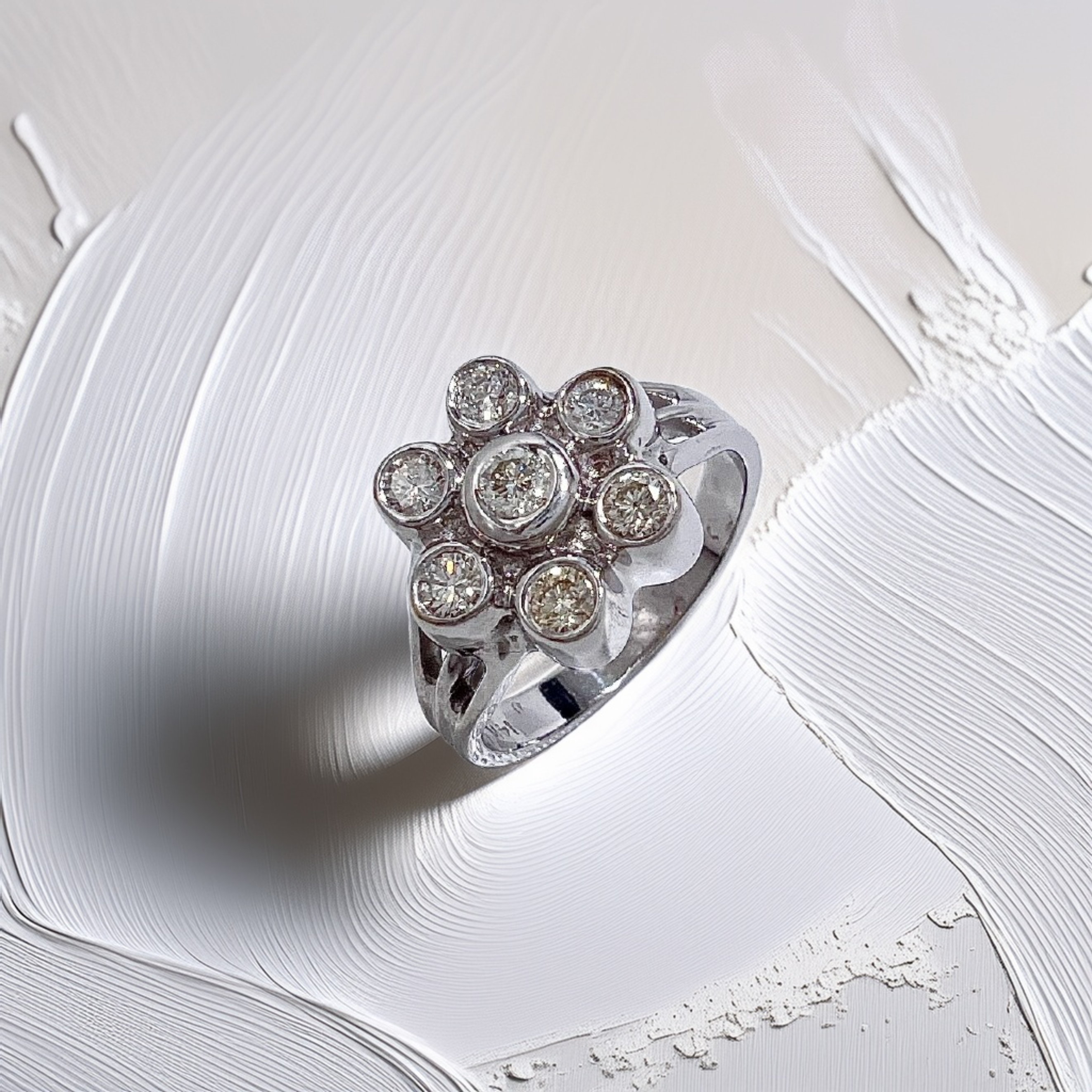 Bezel Flower Diamond Ring  | 0.62 tcw Floral Cluster Statement