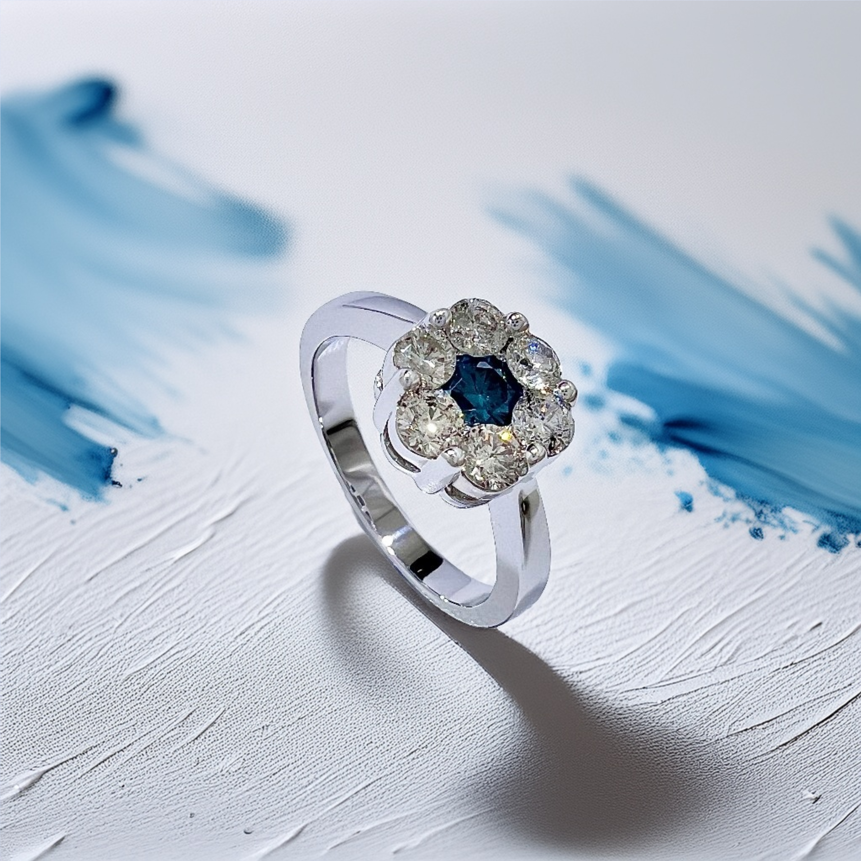 Blue & White Diamond Flower Ring