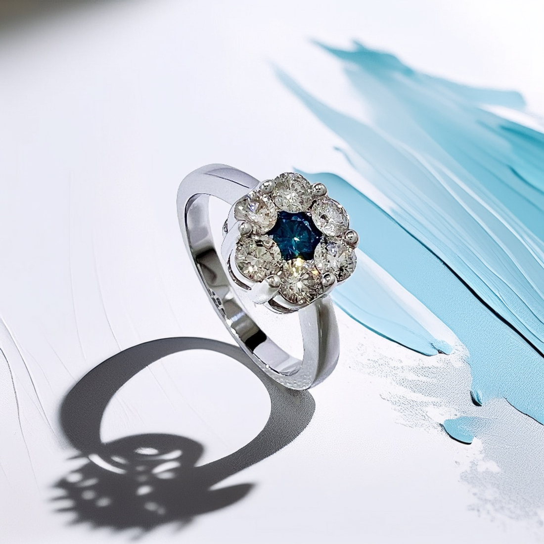 Blue & White Diamond Flower Ring
