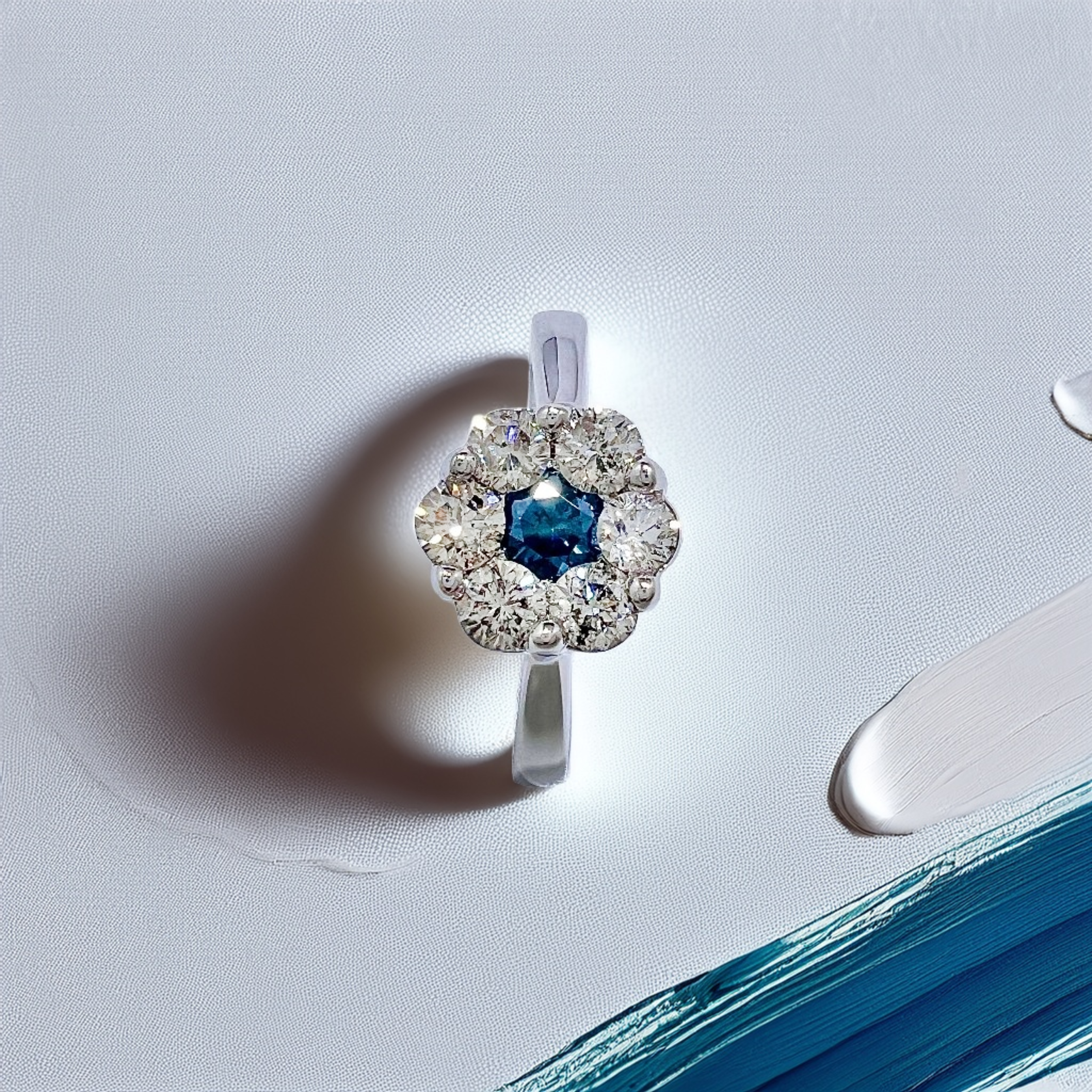 Blue & White Diamond Flower Ring