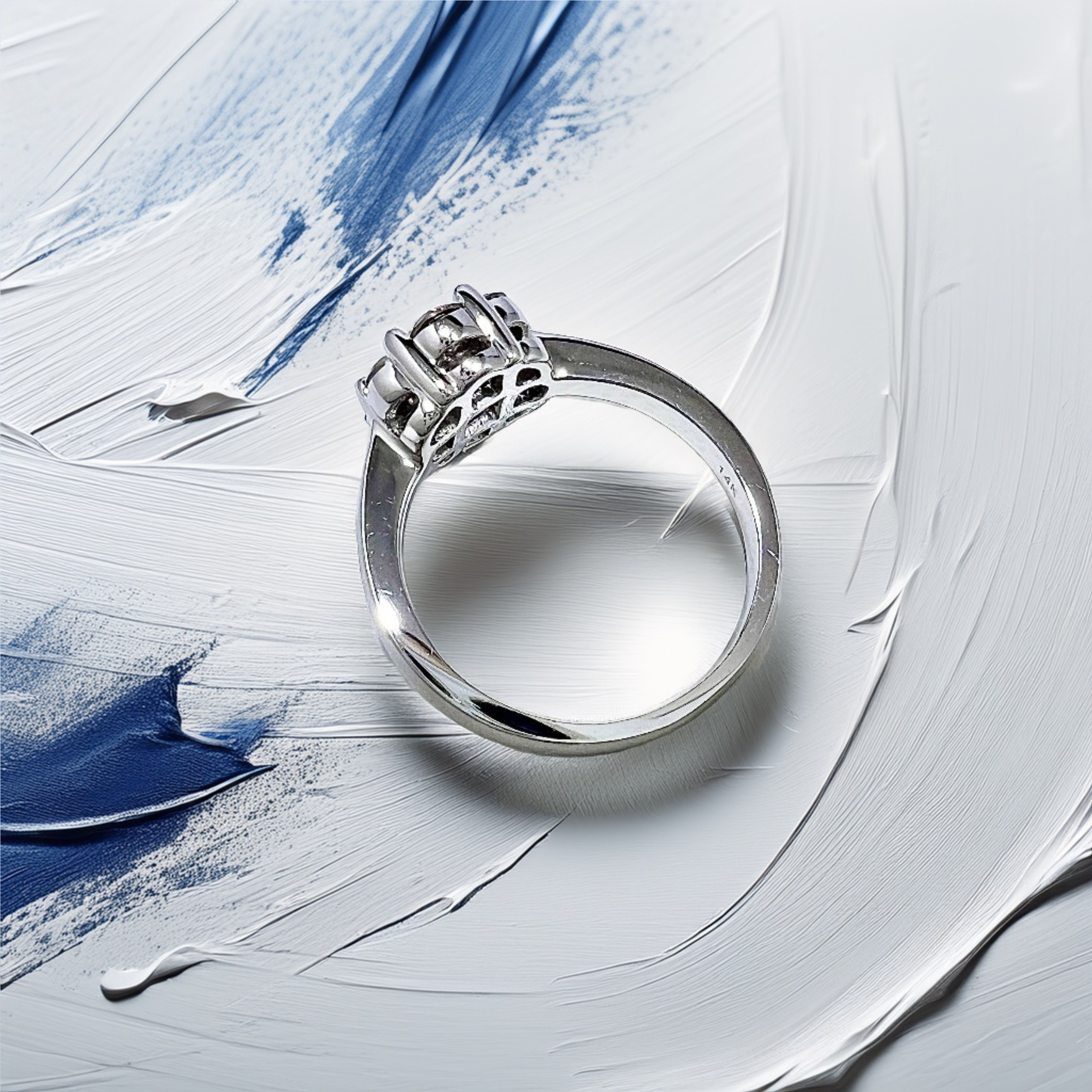 Blue & White Diamond Flower Ring