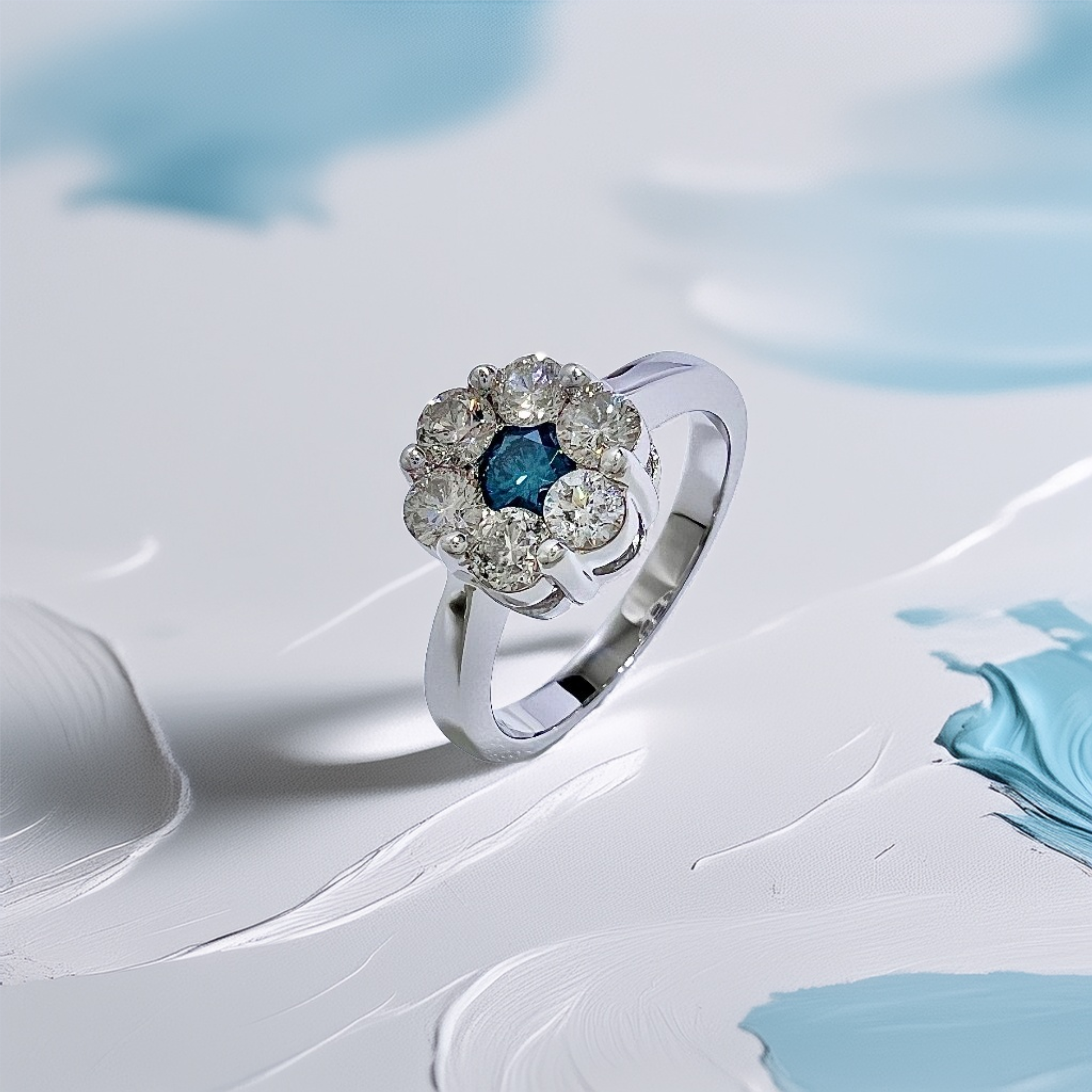 Blue & White Diamond Flower Ring