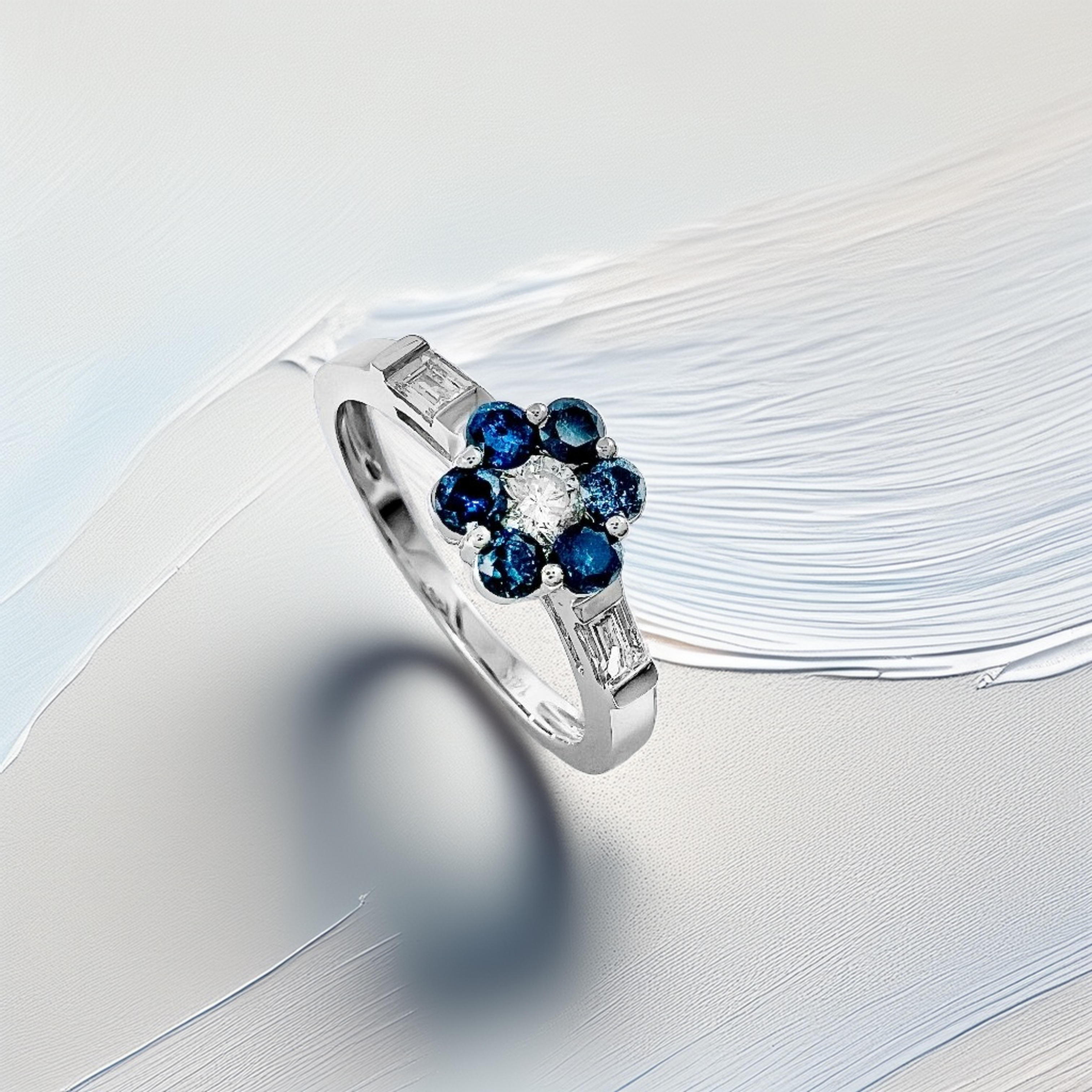 Flower Cluster Blue Diamond Ring 0.62tcw