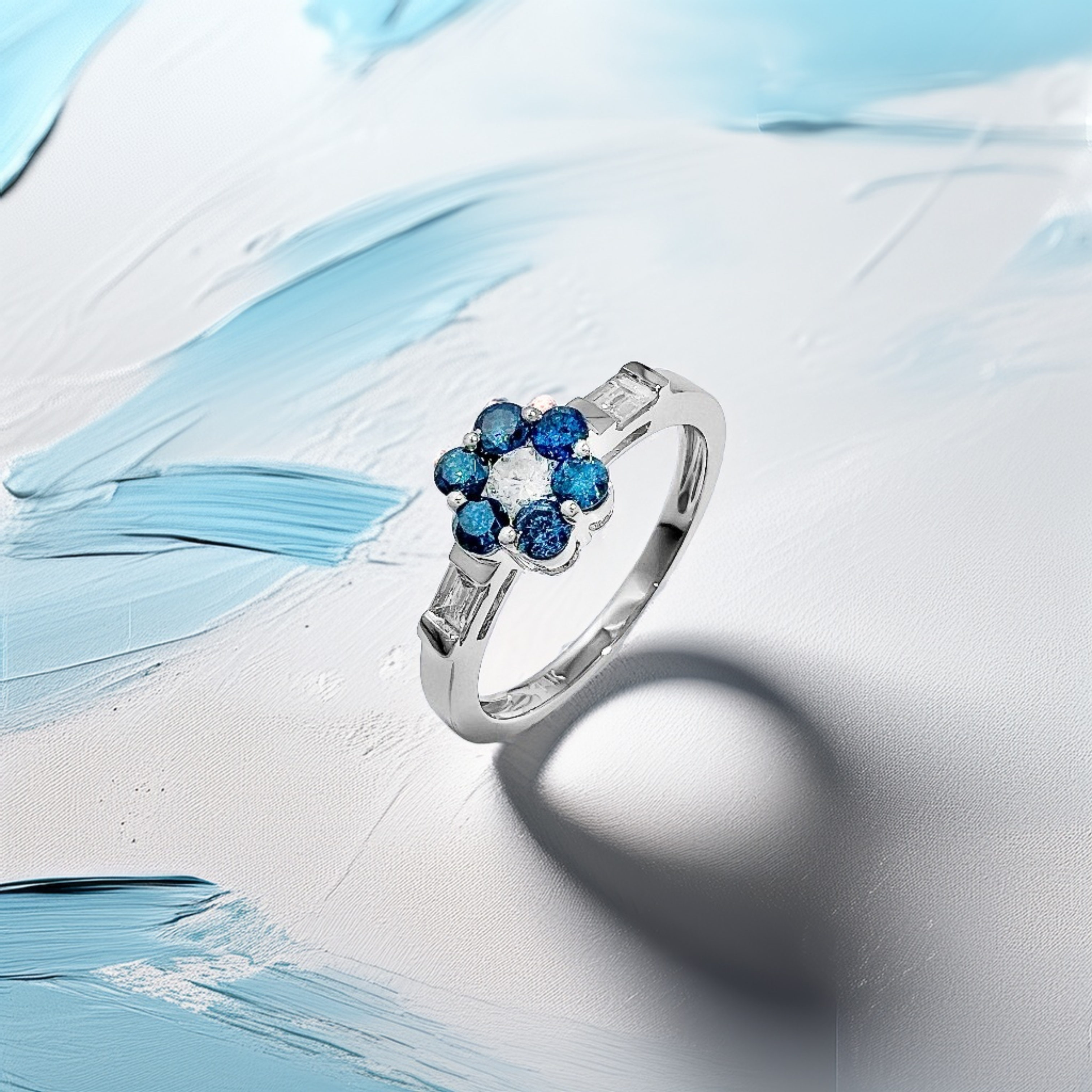 Flower Cluster Blue Diamond Ring 0.62tcw