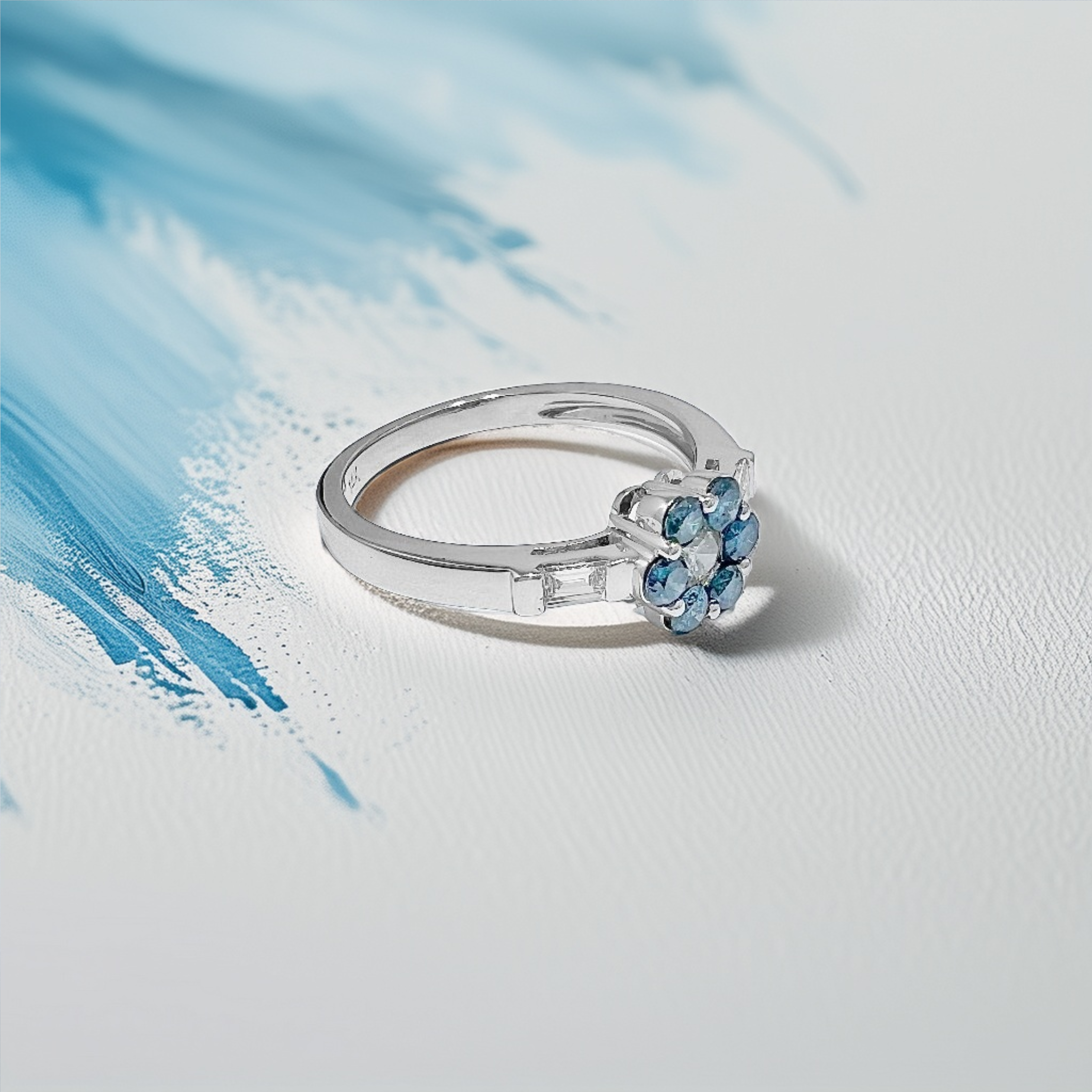 Flower Cluster Blue Diamond Ring 0.62tcw