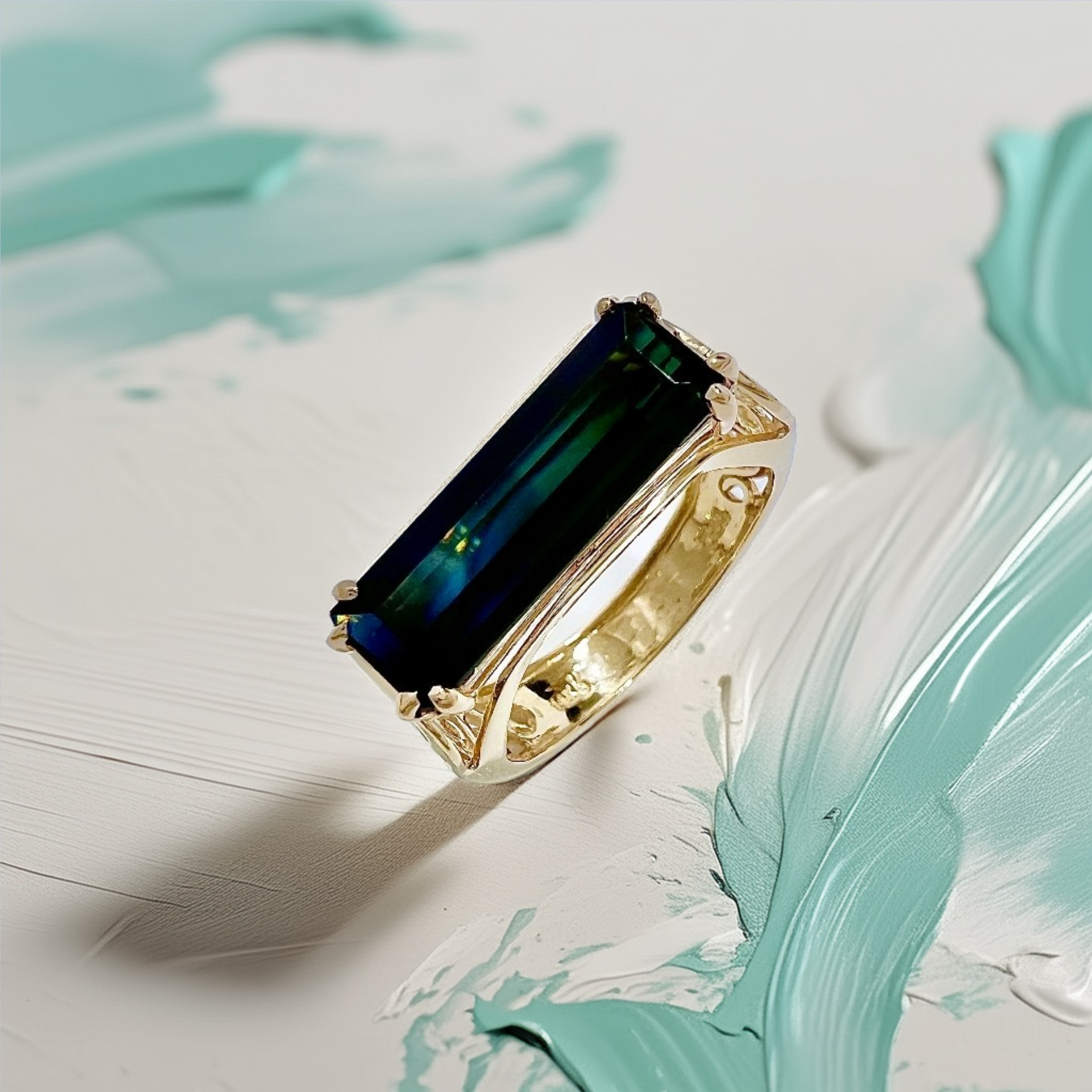 Blue-Green Tourmaline Ring | Statement Ring