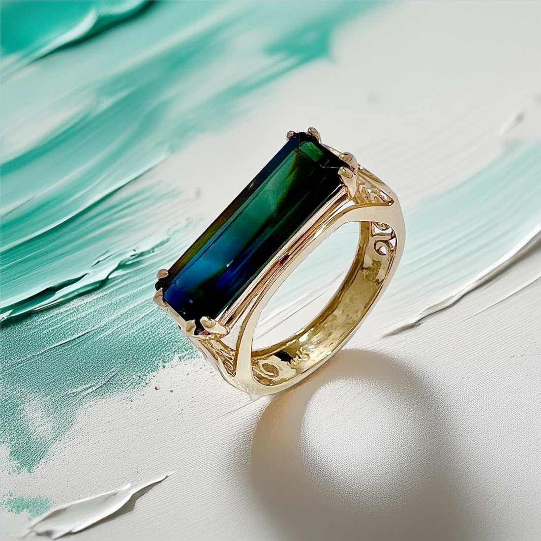 Blue-Green Tourmaline Ring | Statement Ring