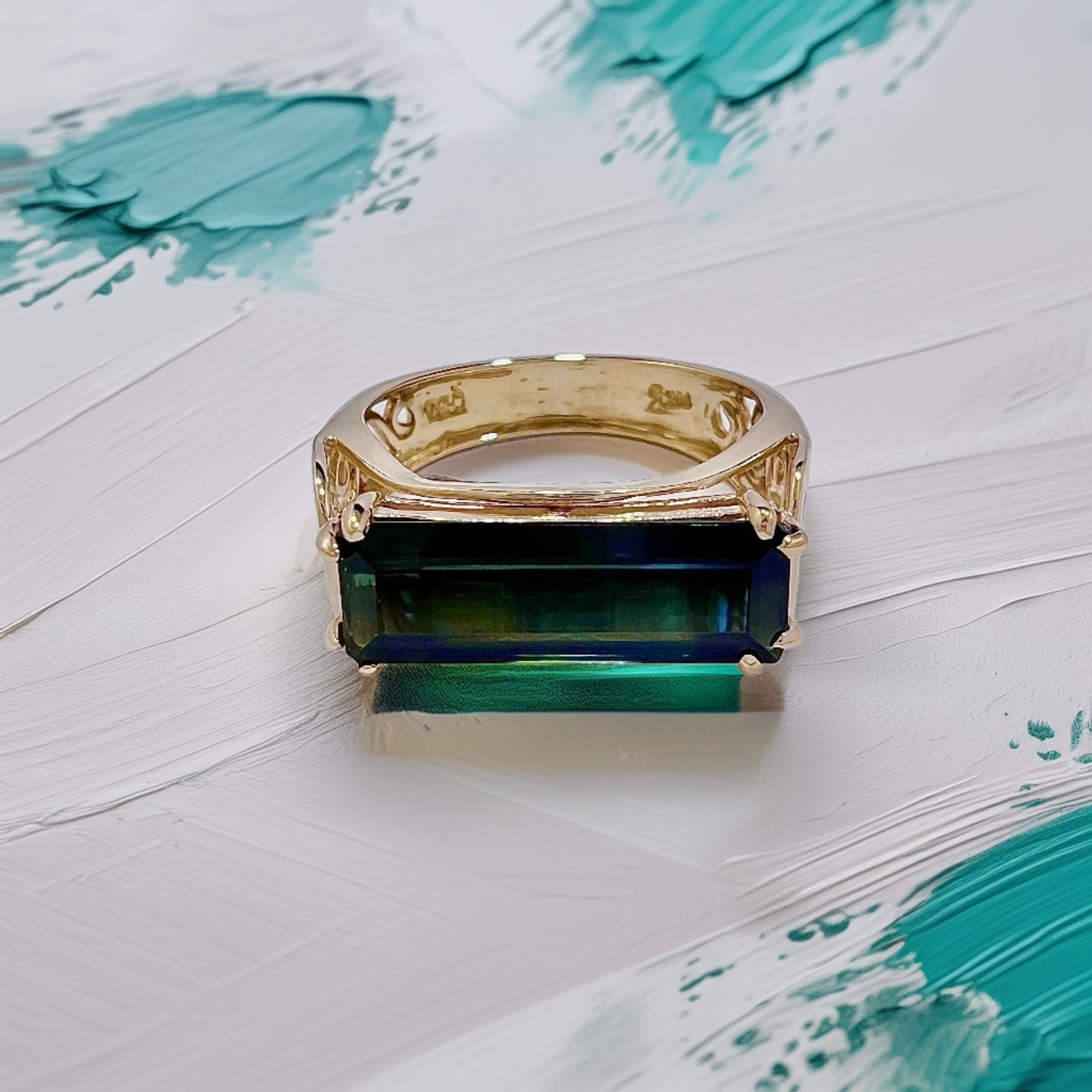 Blue-Green Tourmaline Ring | Statement Ring