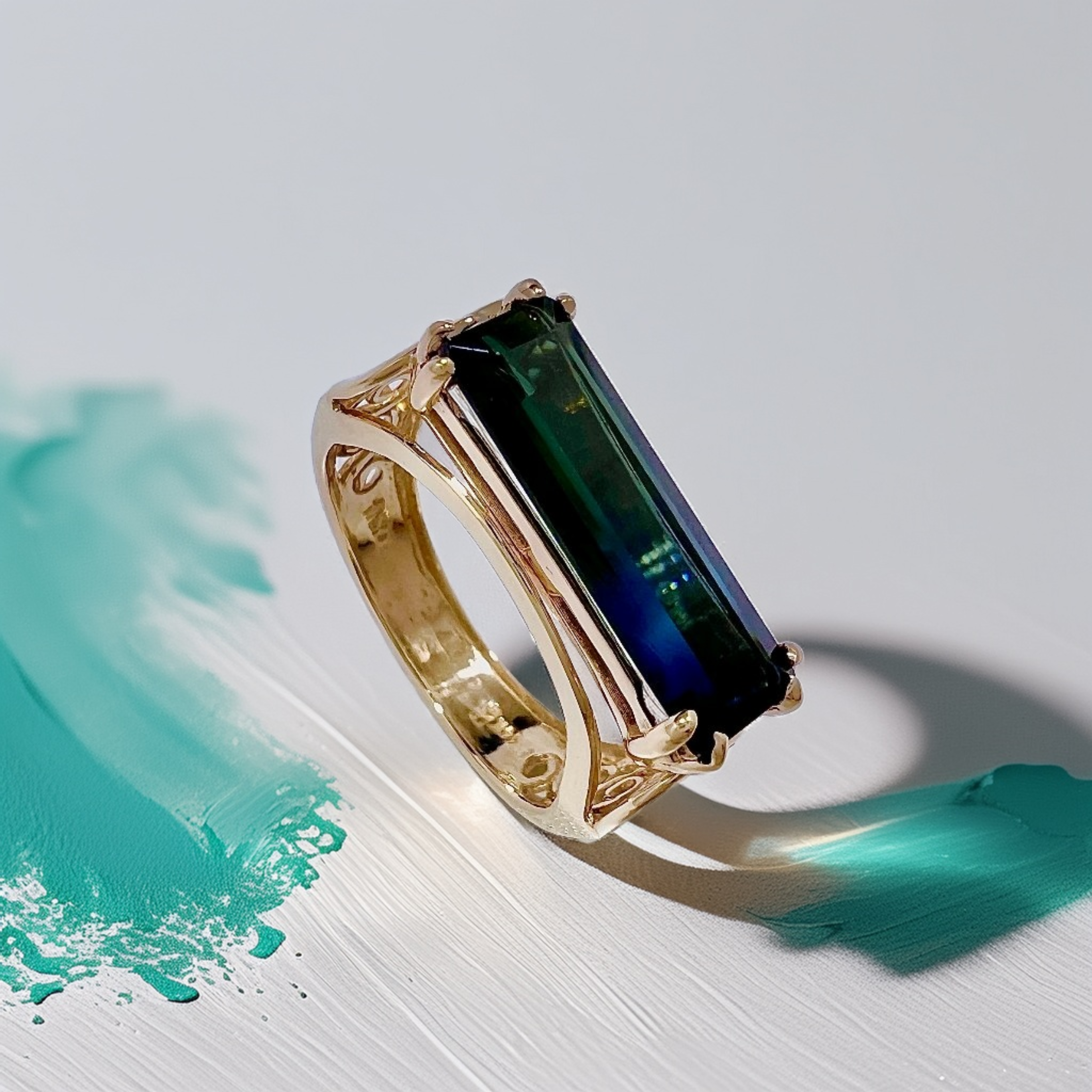 Blue-Green Tourmaline Ring | Statement Ring