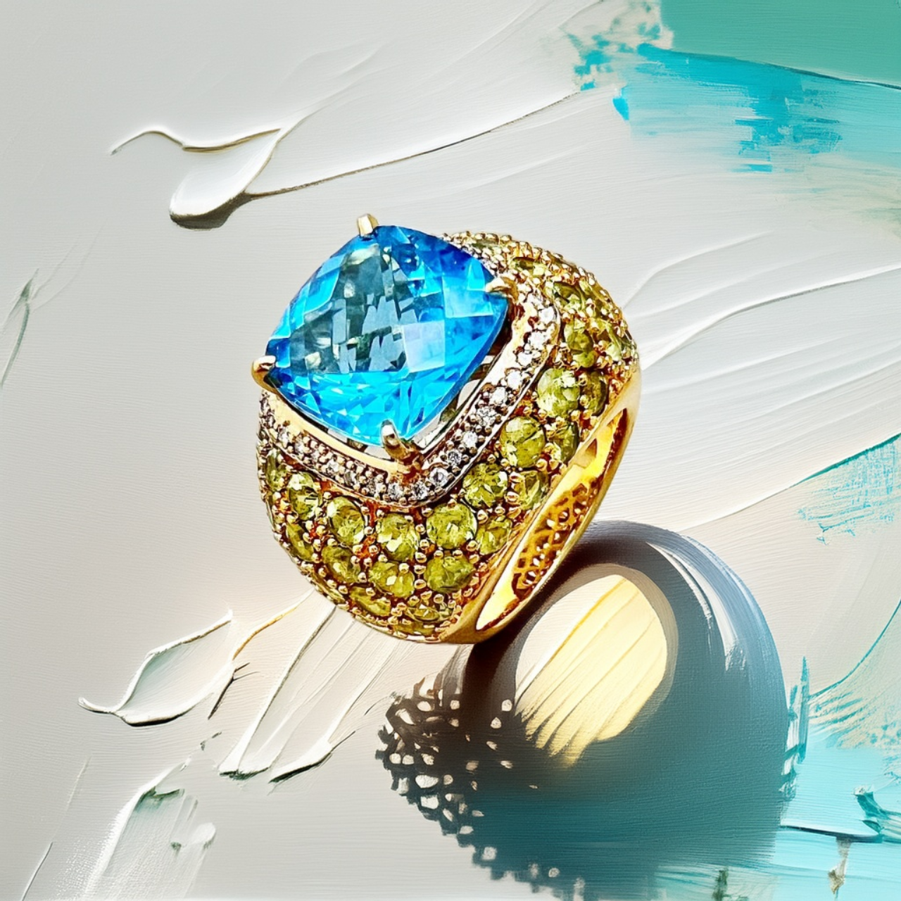 Blue Topaz And Peridot Cocktail Ring