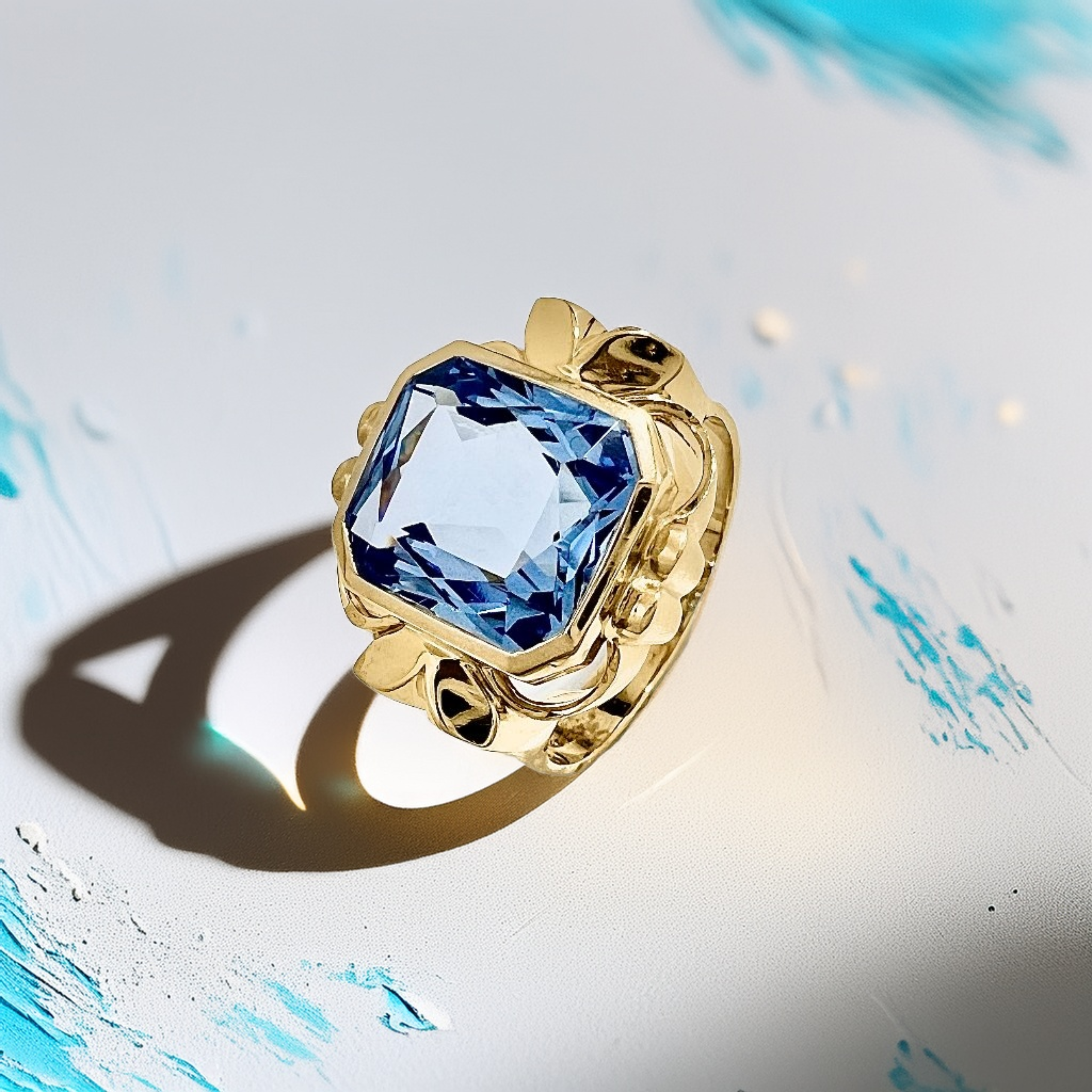 Emerald-Cut Blue Topaz Ring | Statement Ring