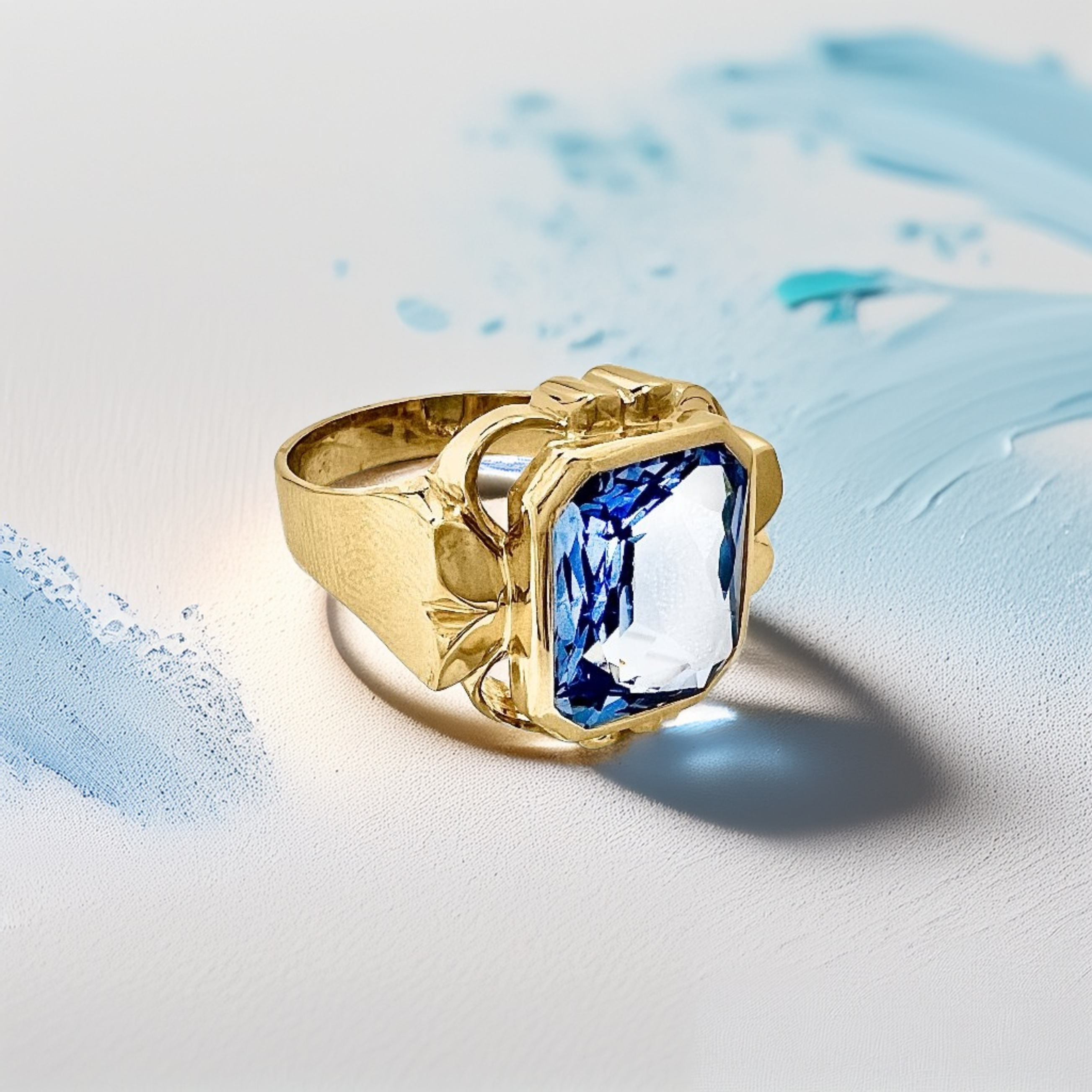 Emerald-Cut Blue Topaz Ring | Statement Ring