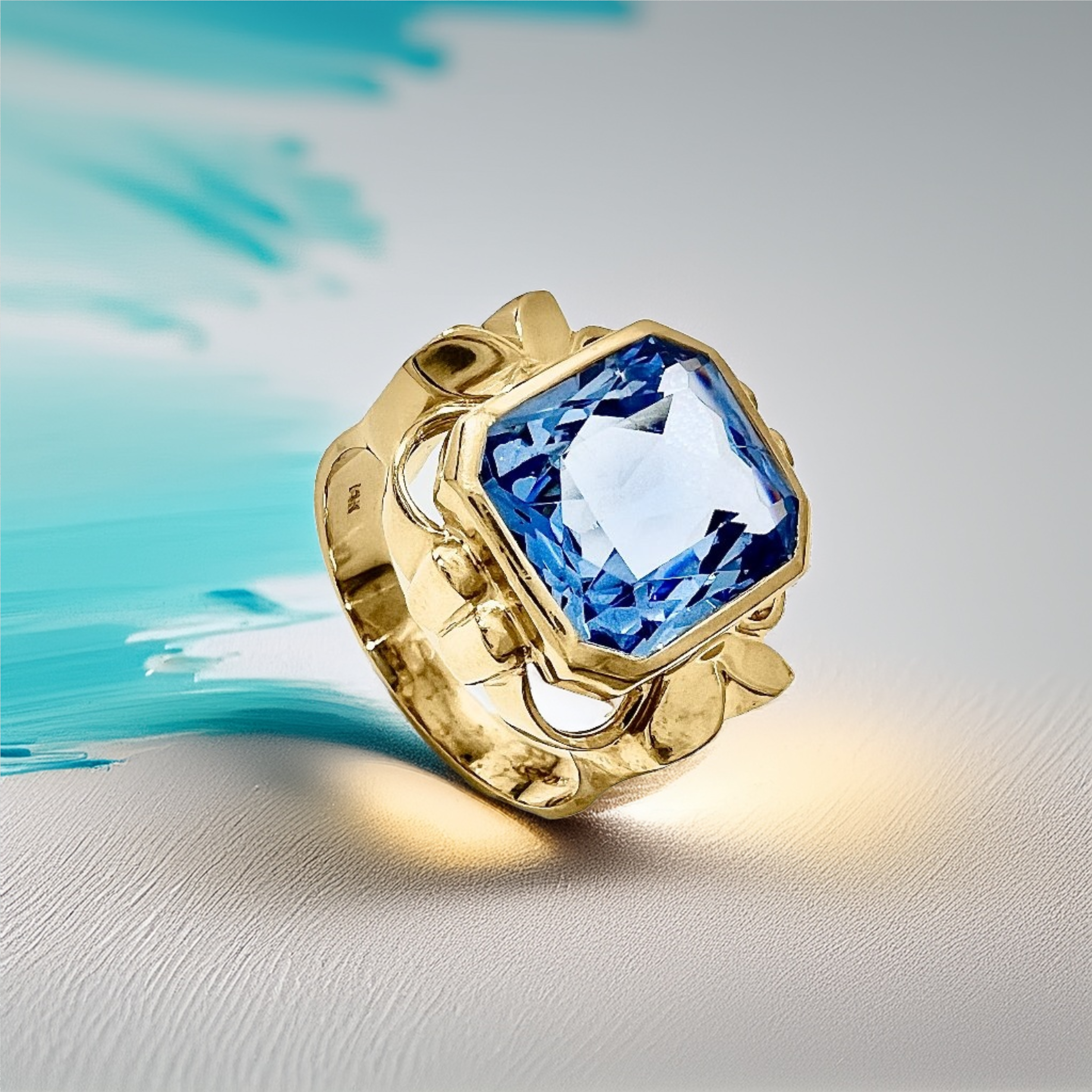 Emerald-Cut Blue Topaz Ring | Statement Ring