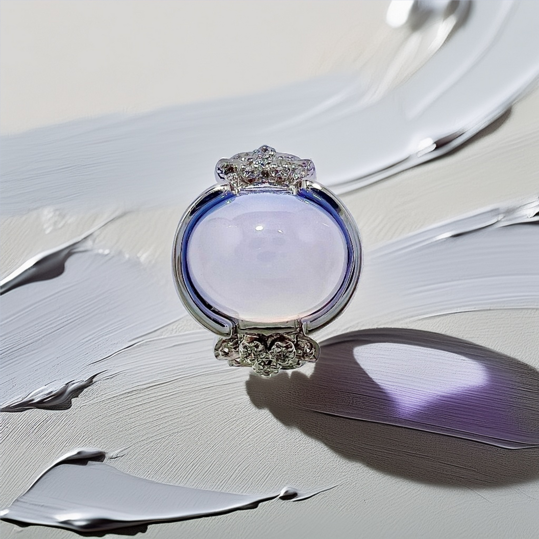 Cabochon Chalcedony Diamond Ring