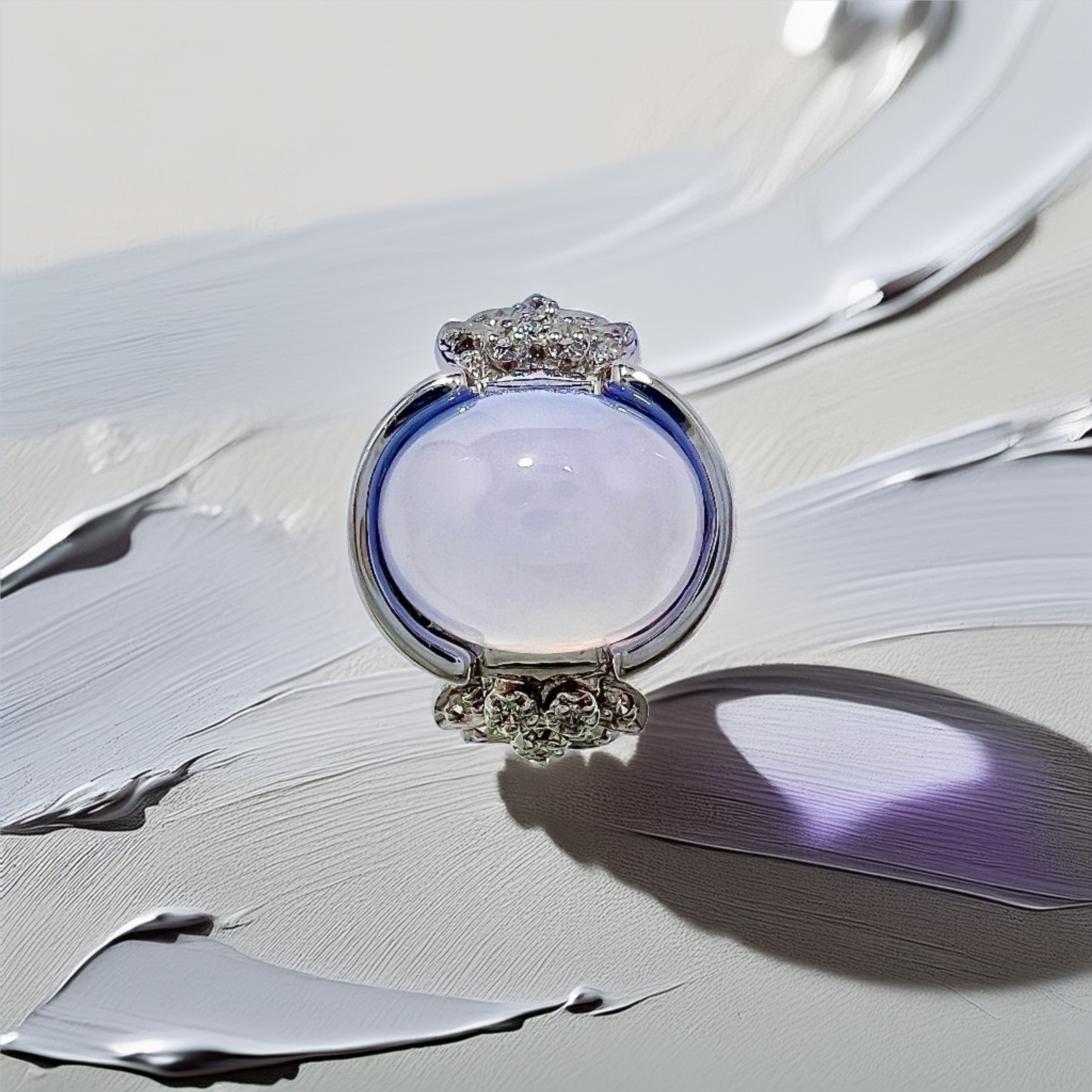Cabochon Chalcedony Diamond Ring