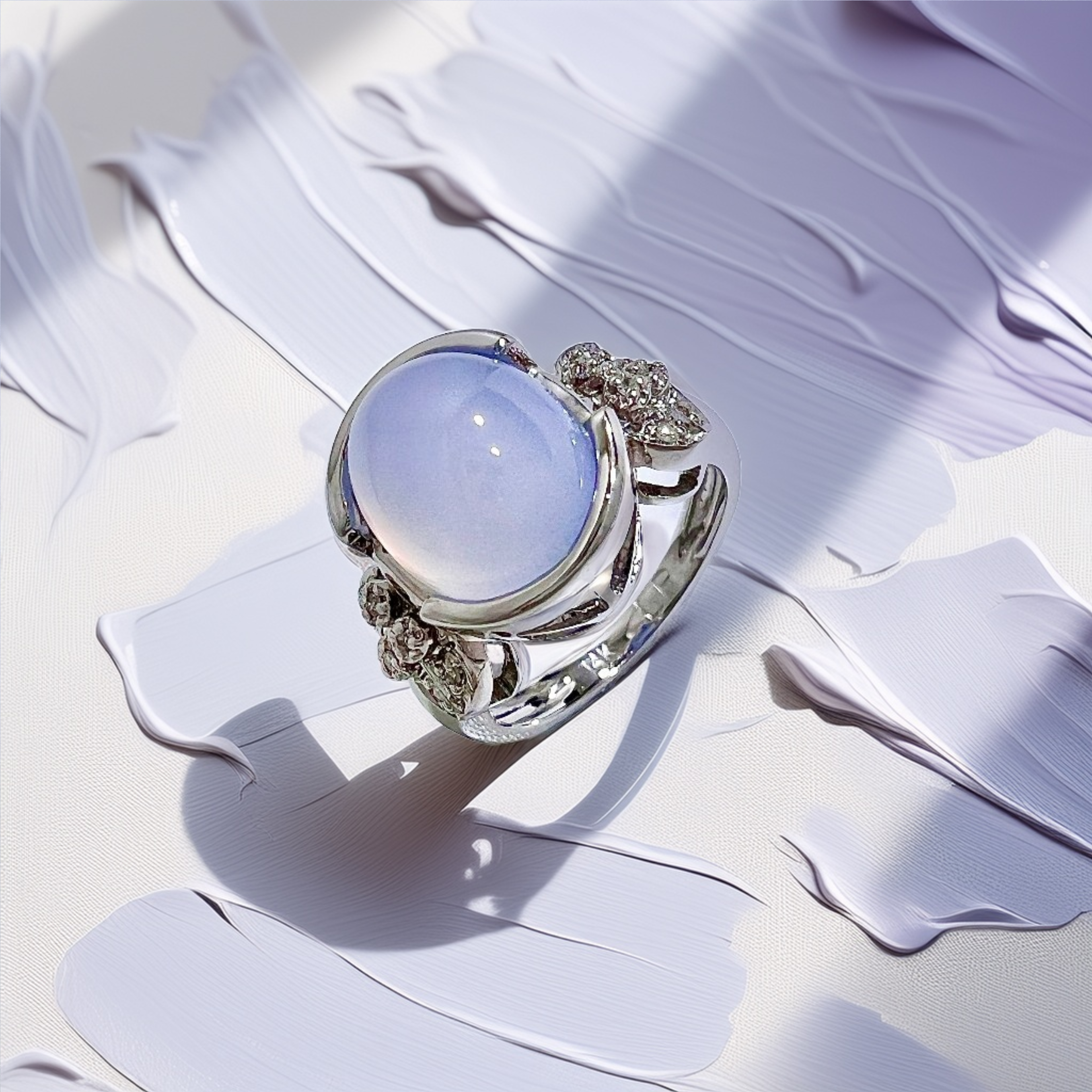 Cabochon Chalcedony Diamond Ring