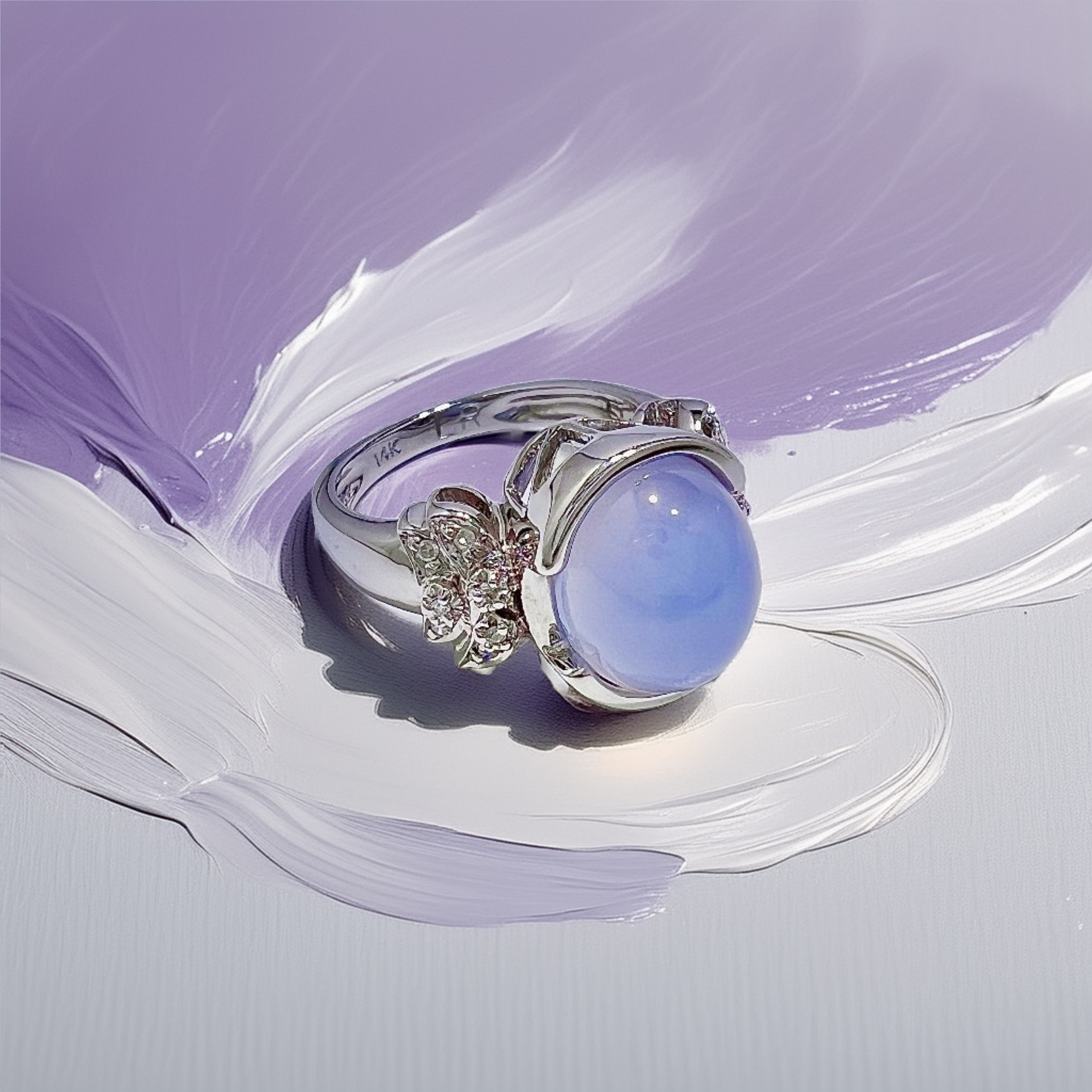 Cabochon Chalcedony Diamond Ring