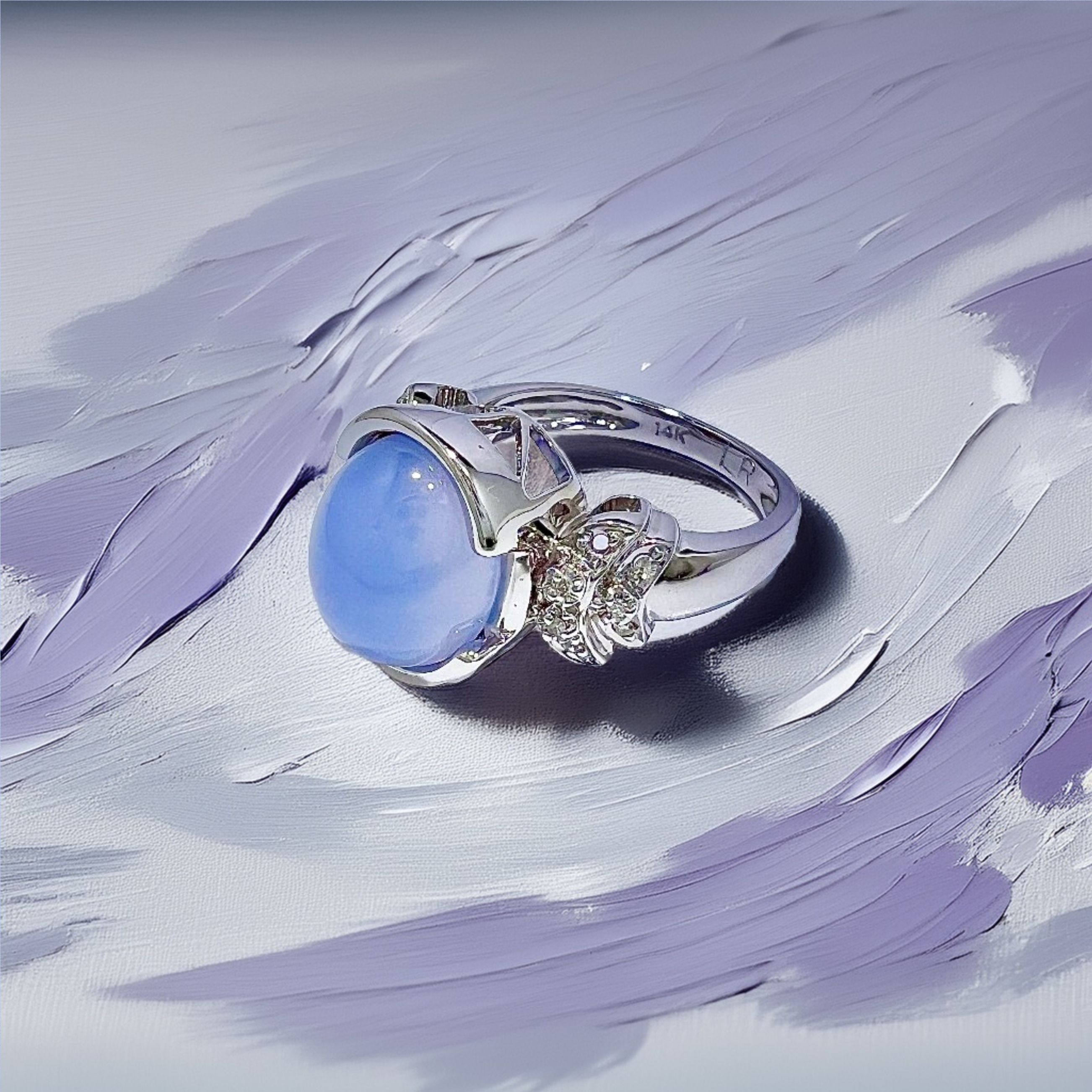 Cabochon Chalcedony Diamond Ring