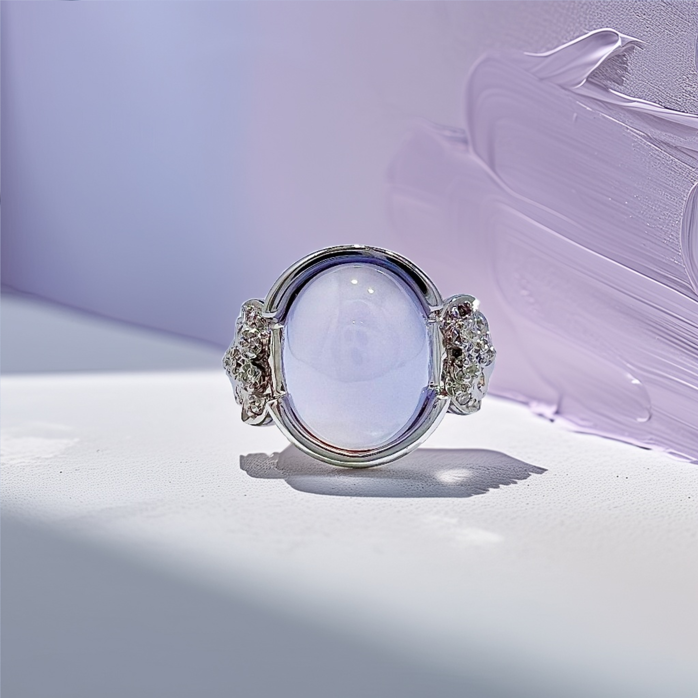 Cabochon Chalcedony Diamond Ring