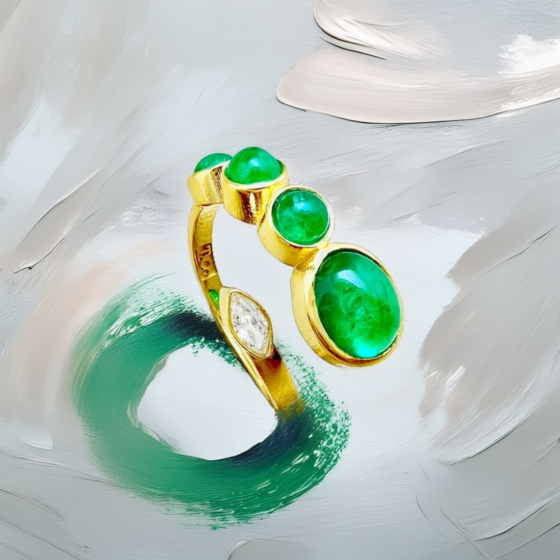 Naturae Serpentis - Unique 18 kt Gold Emerald Ring