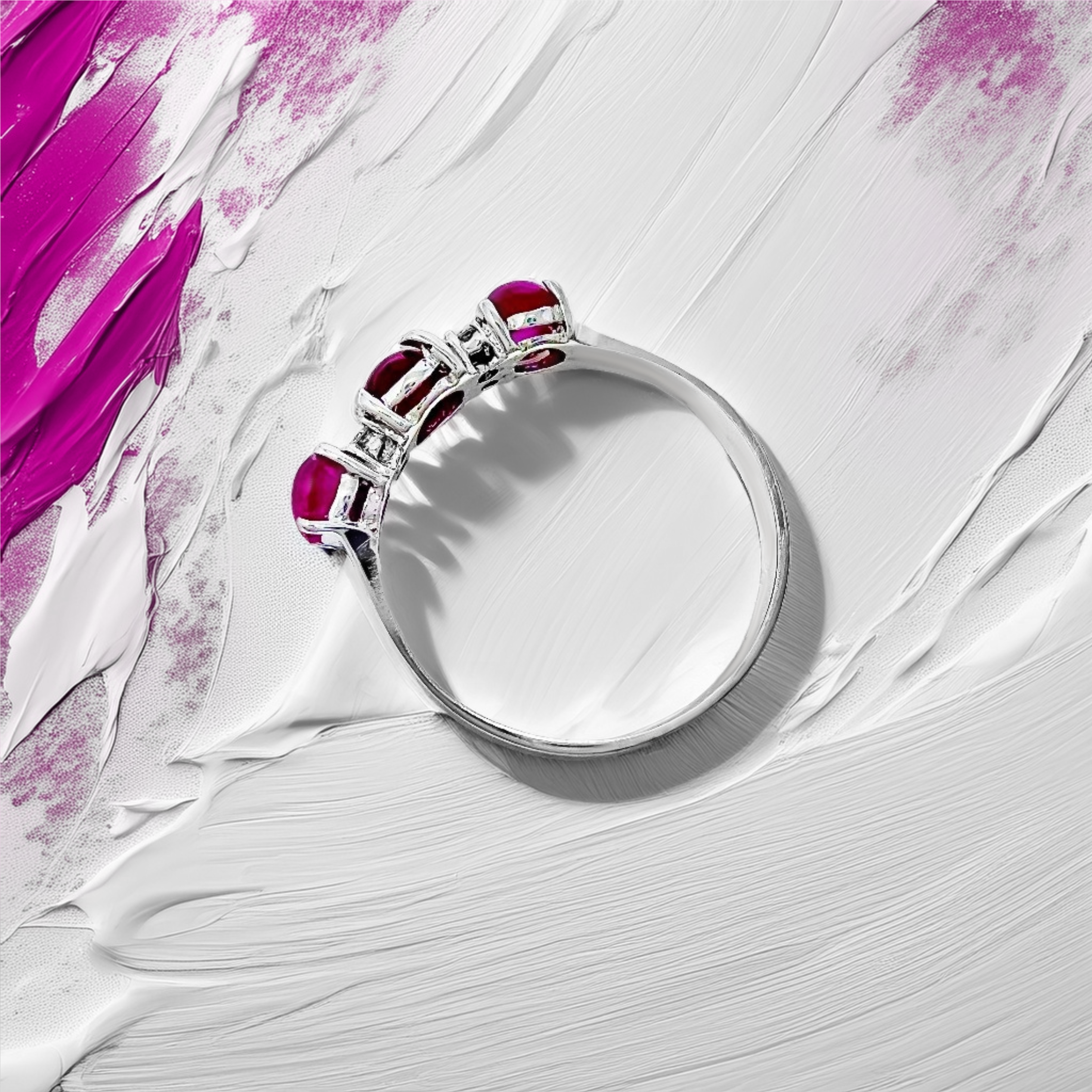 3-Stone Cabochon Ruby Diamond Ring