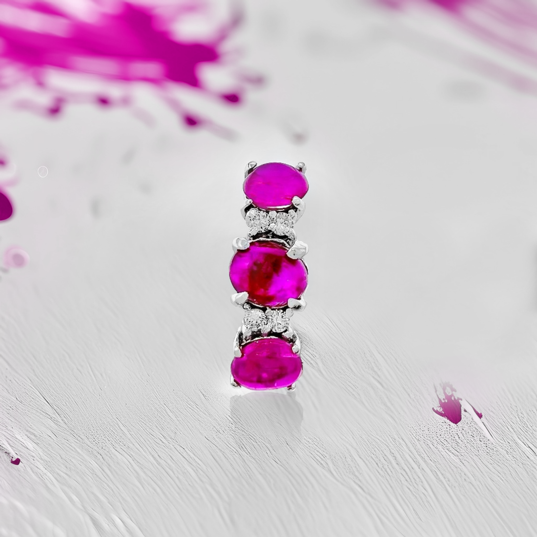 3-Stone Cabochon Ruby Diamond Ring