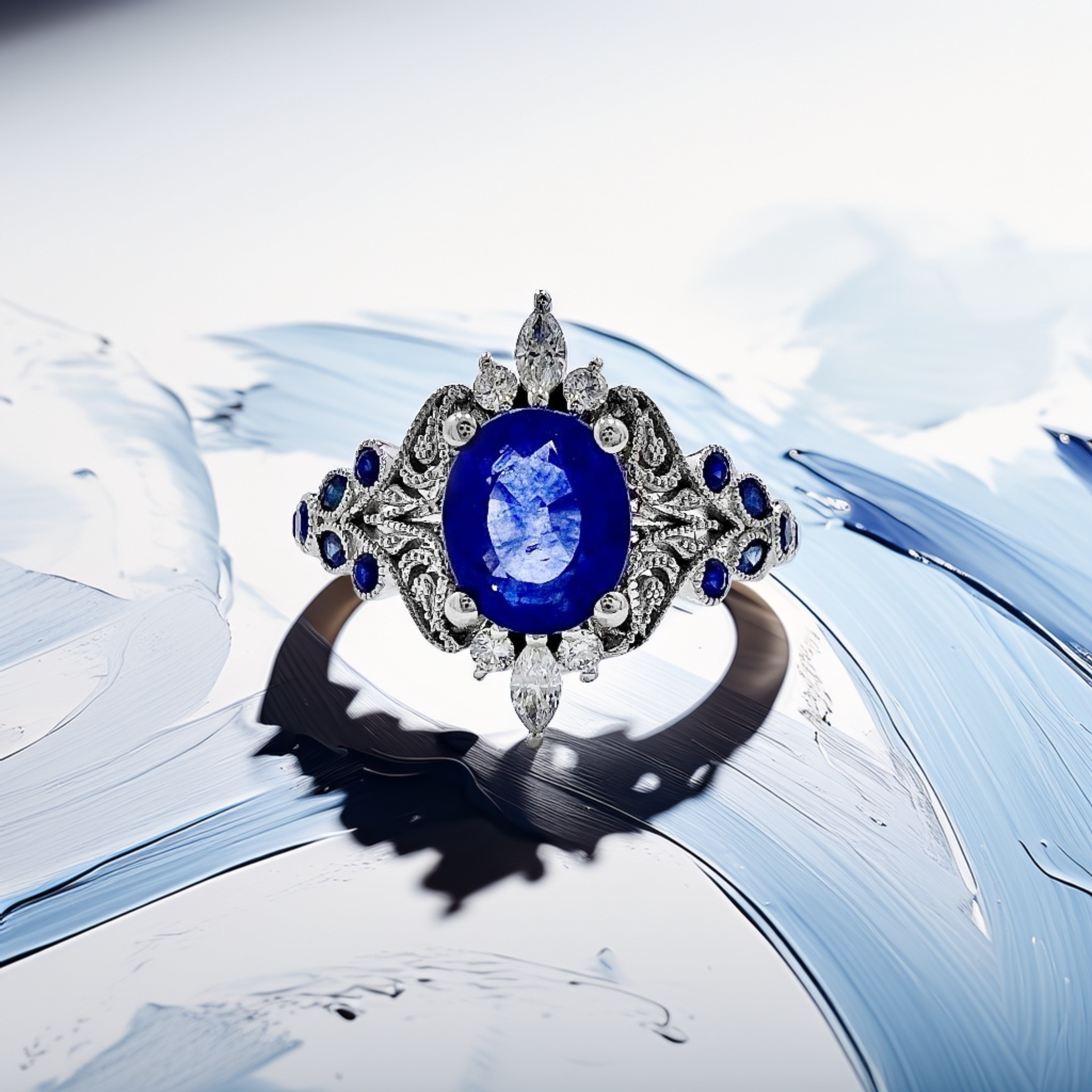 Oval-Cut Sapphire Diamond Engagement Ring 3.10tcw